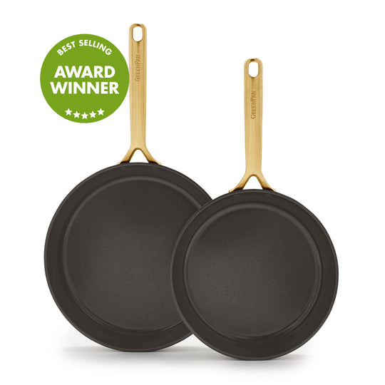GP5 Colors Ceramic Nonstick 9.5" and 11" Frypan Set with Champagne Handles | Cocoa
