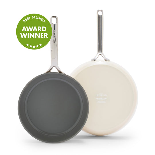 GP5 Colors Ceramic Nonstick 9.5" and 11" Frypan Set with Mirror Handles | Cloud Cream