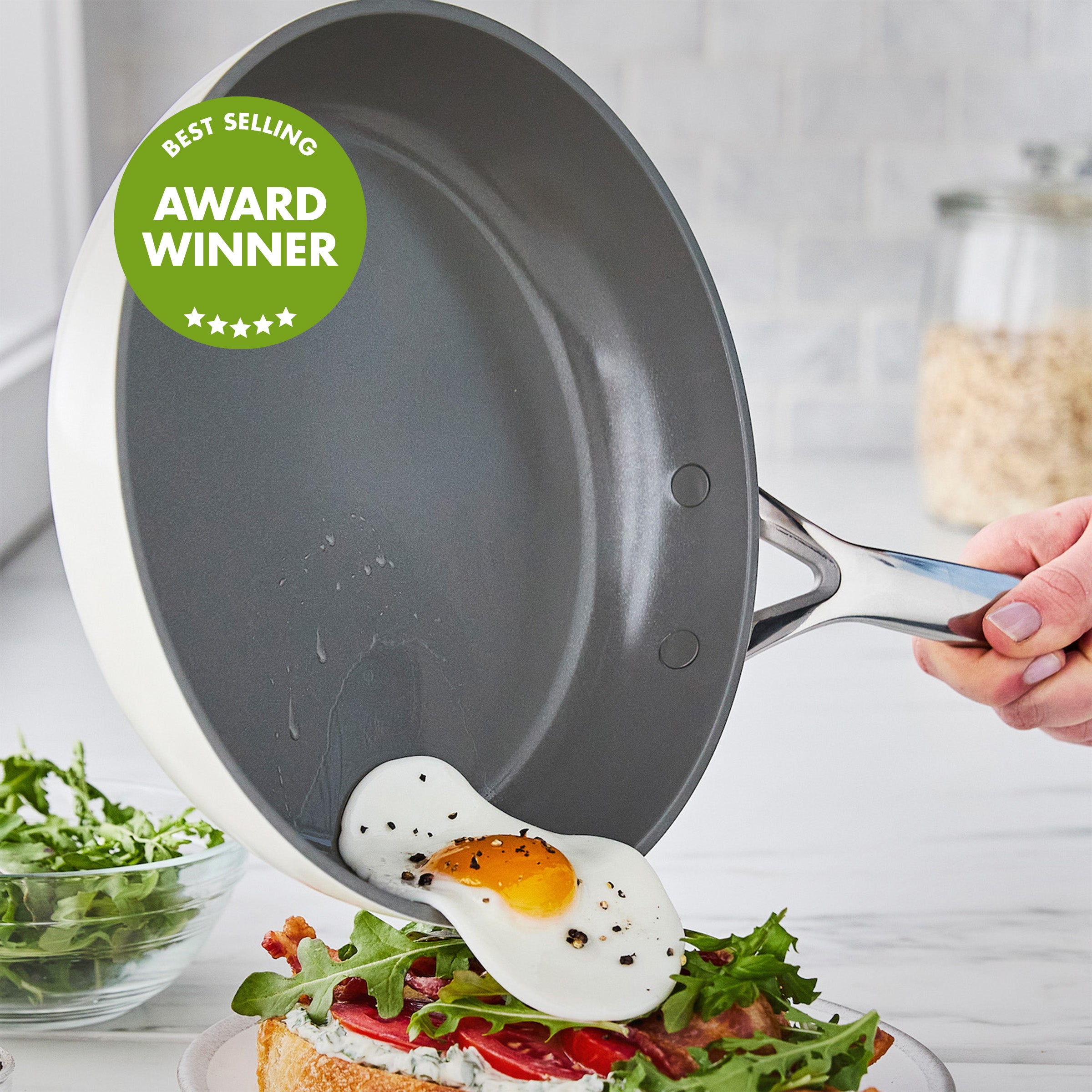 GP5 Colors Ceramic Nonstick 9.5" and 11" Frypan Set with Mirror Handles | Cloud Cream