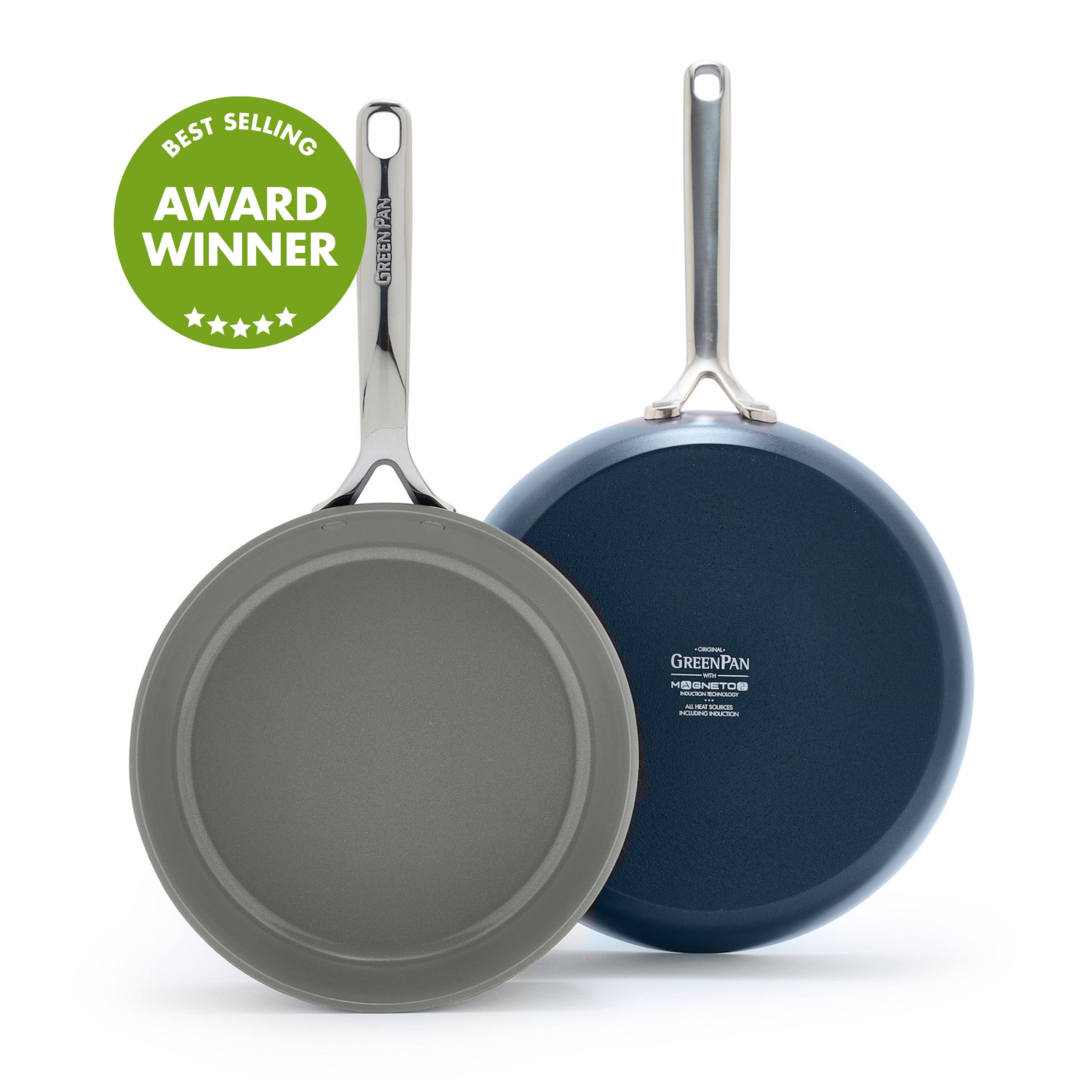 GP5 Colors Ceramic Nonstick 9.5" and 11" Frypan Set with Mirror Handles | Oxford Blue