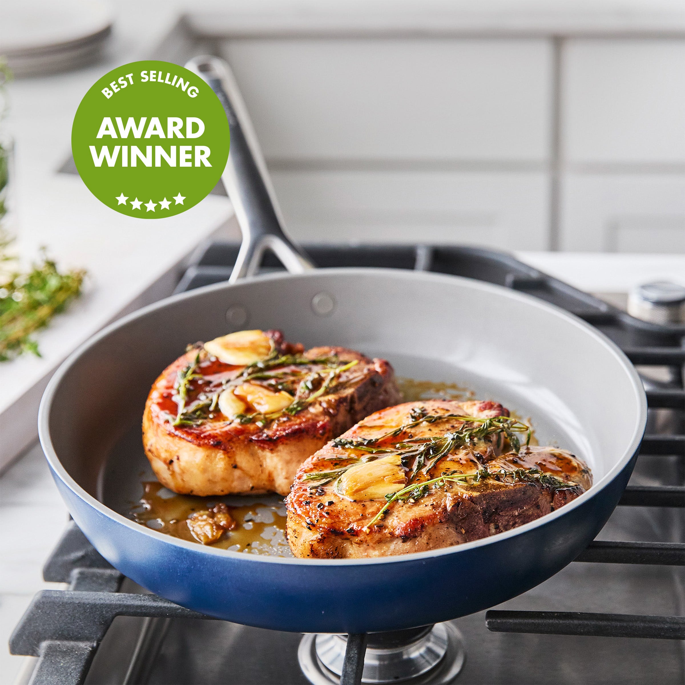 GP5 Colors Ceramic Nonstick 9.5" and 11" Frypan Set with Mirror Handles | Oxford Blue