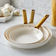 Reserve Ceramic Nonstick 8", 10" and 12" Frypan Set | Cream with Gold-Tone Handles