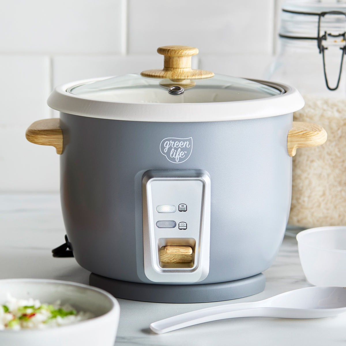 GreenLife 6-Cup Rice Cooker | Quartz Gray | GreenPan