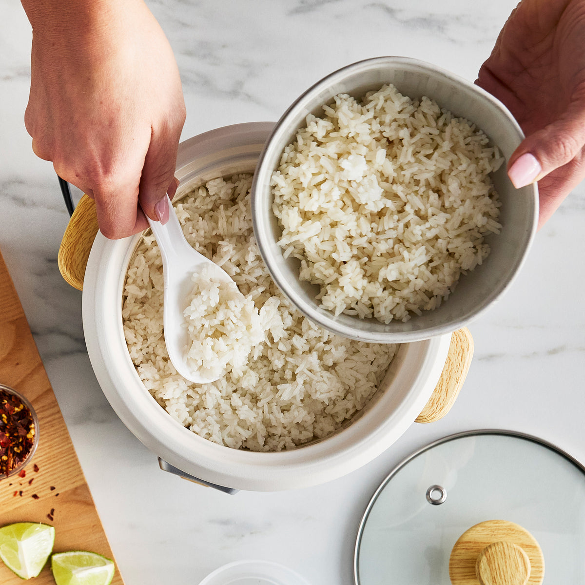 Cooked Grey Rice GreenLife 6-Cup Rice Cooker | Quartz Gray | GreenPan