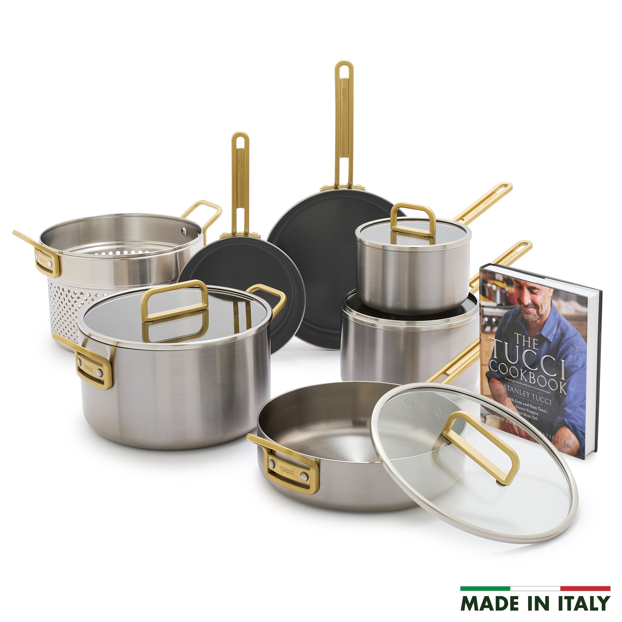 pan pot mix Stanley Tucci™ Mixed Material Stainless Steel 11-Piece Cookware Set
