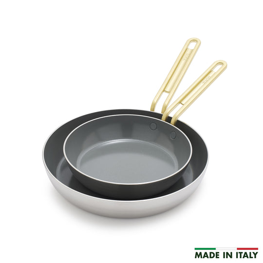 Stanley Tucci™ Stainless Steel Ceramic Nonstick 8" & 10" Frypan Set | Champagne Handles
