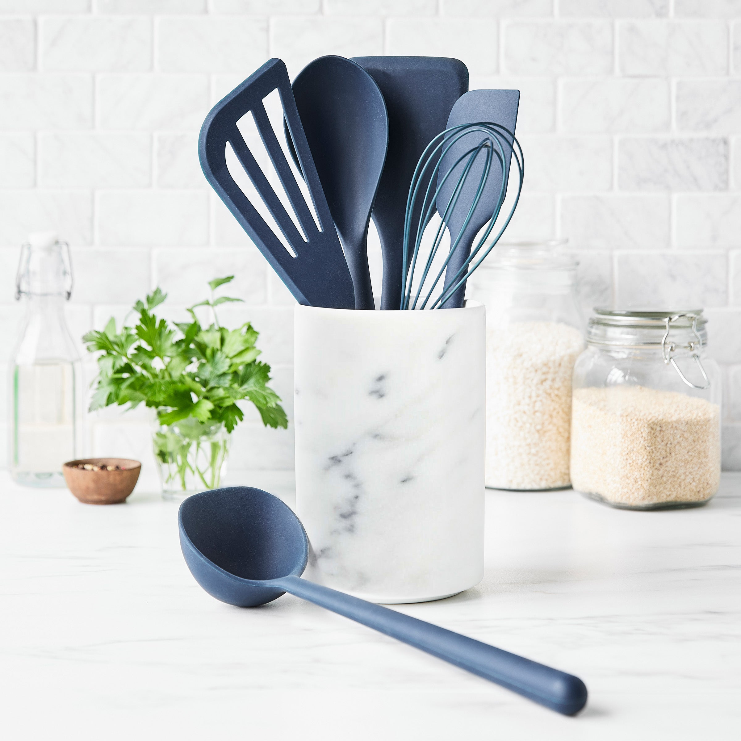 Platinum Silicone 7-Piece Utensil and Crock Set | Navy