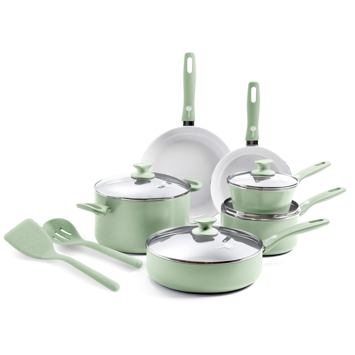Dover Ceramic Nonstick 12-Piece Cookware Set | Pastel Green | GreenPan
