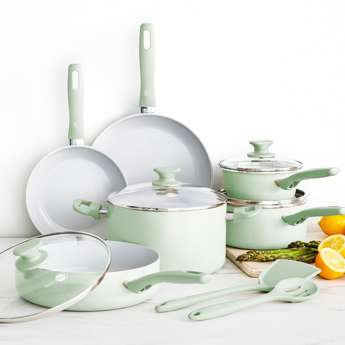Dover Ceramic Nonstick 12-Piece Cookware Set | Pastel Green | GreenPan