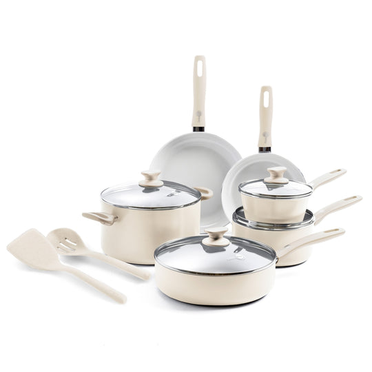Dover Ceramic Nonstick 12-Piece Cookware Set | Cream White
