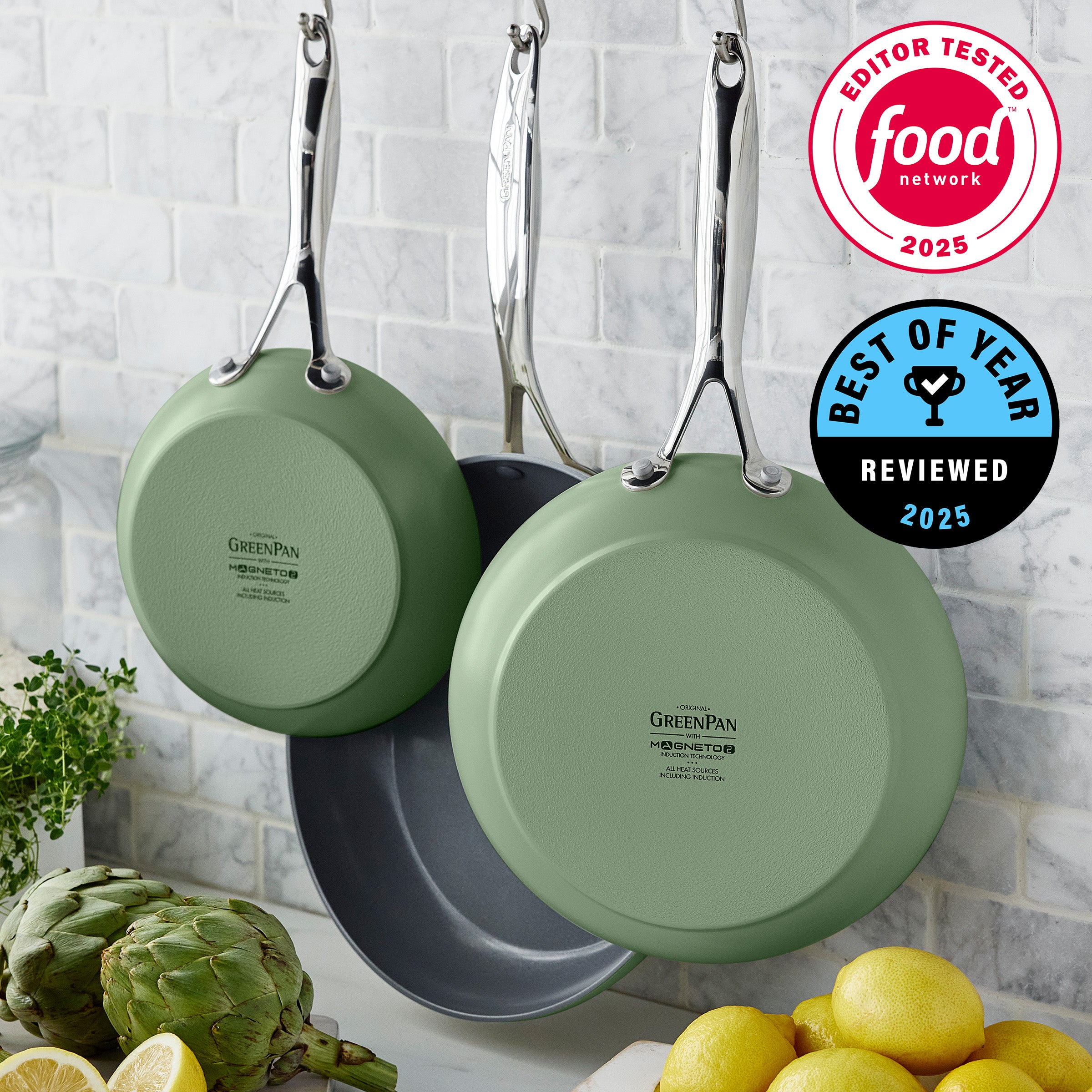 Valencia Pro Ceramic Nonstick 8", 9.5", and 11" Frypan Set | Sage