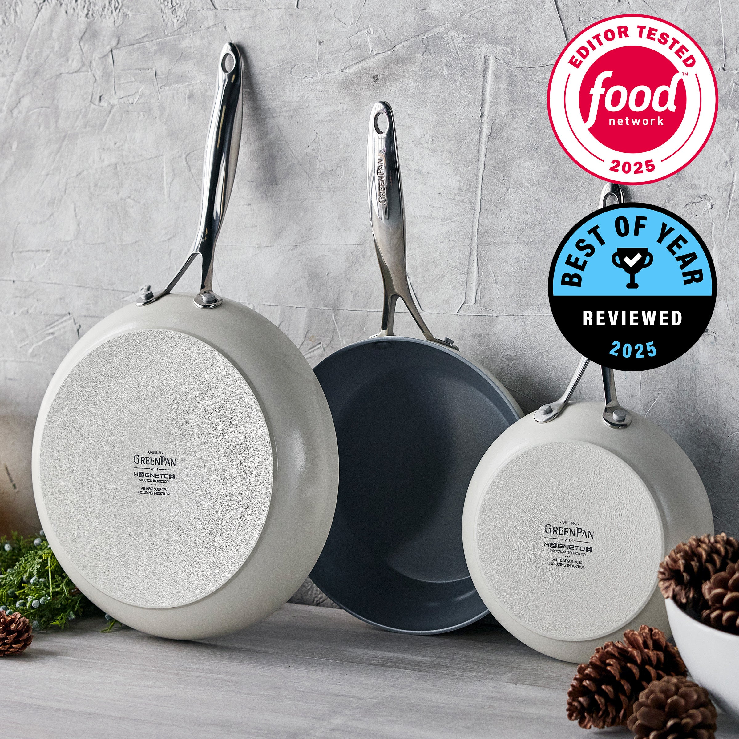 Valencia Pro Ceramic Nonstick 8", 9.5", and 11" Frypan Set | Cream