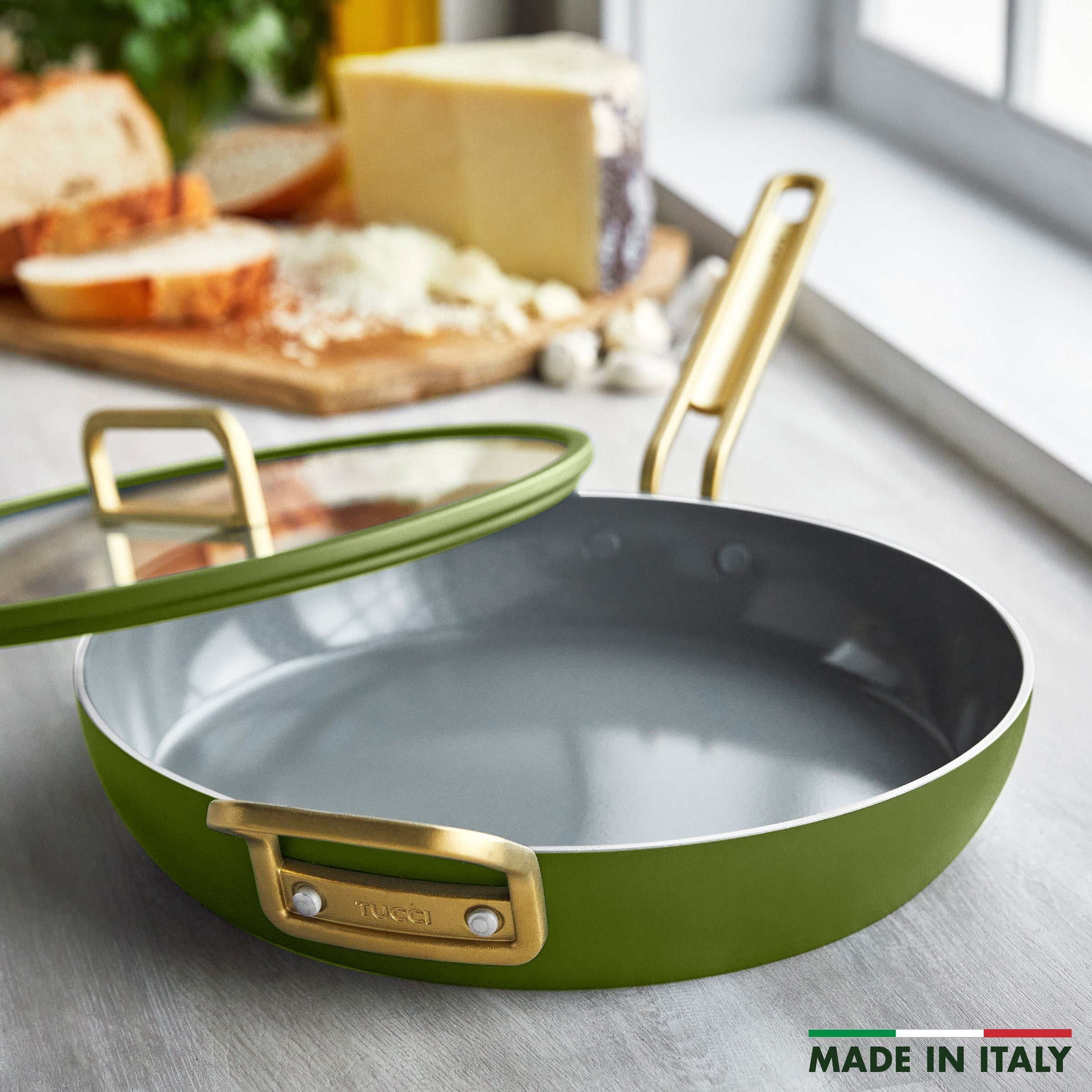 Stanley Tucci™ Ceramic Nonstick 12" Frypan with Lid | Tuscan Olive