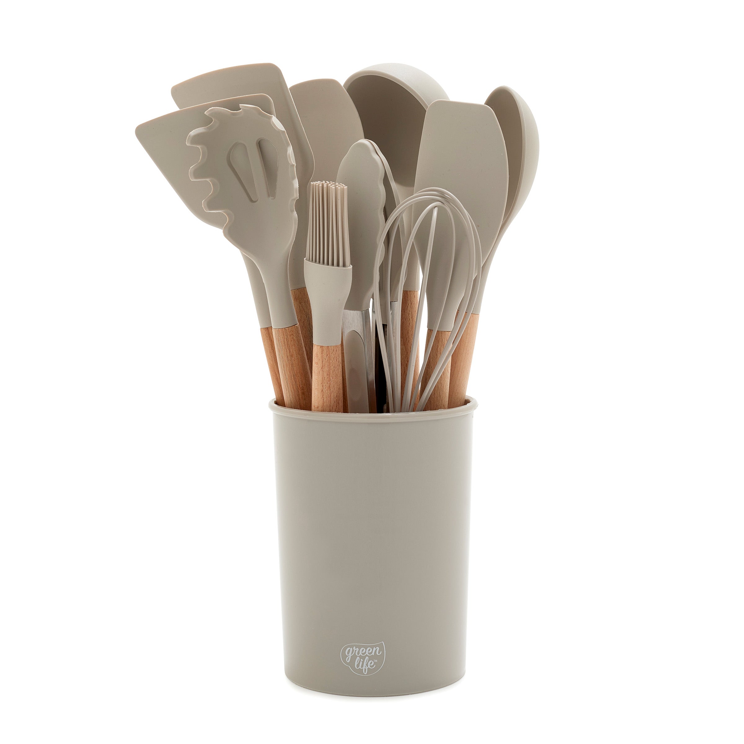 GreenLife 11-Piece Silicone Utensil and Crock Set | Taupe