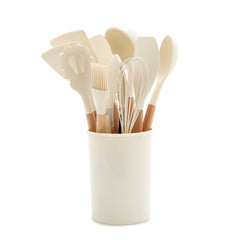 GreenLife 11-Piece Silicone Utensil and Crock Set | Cream
