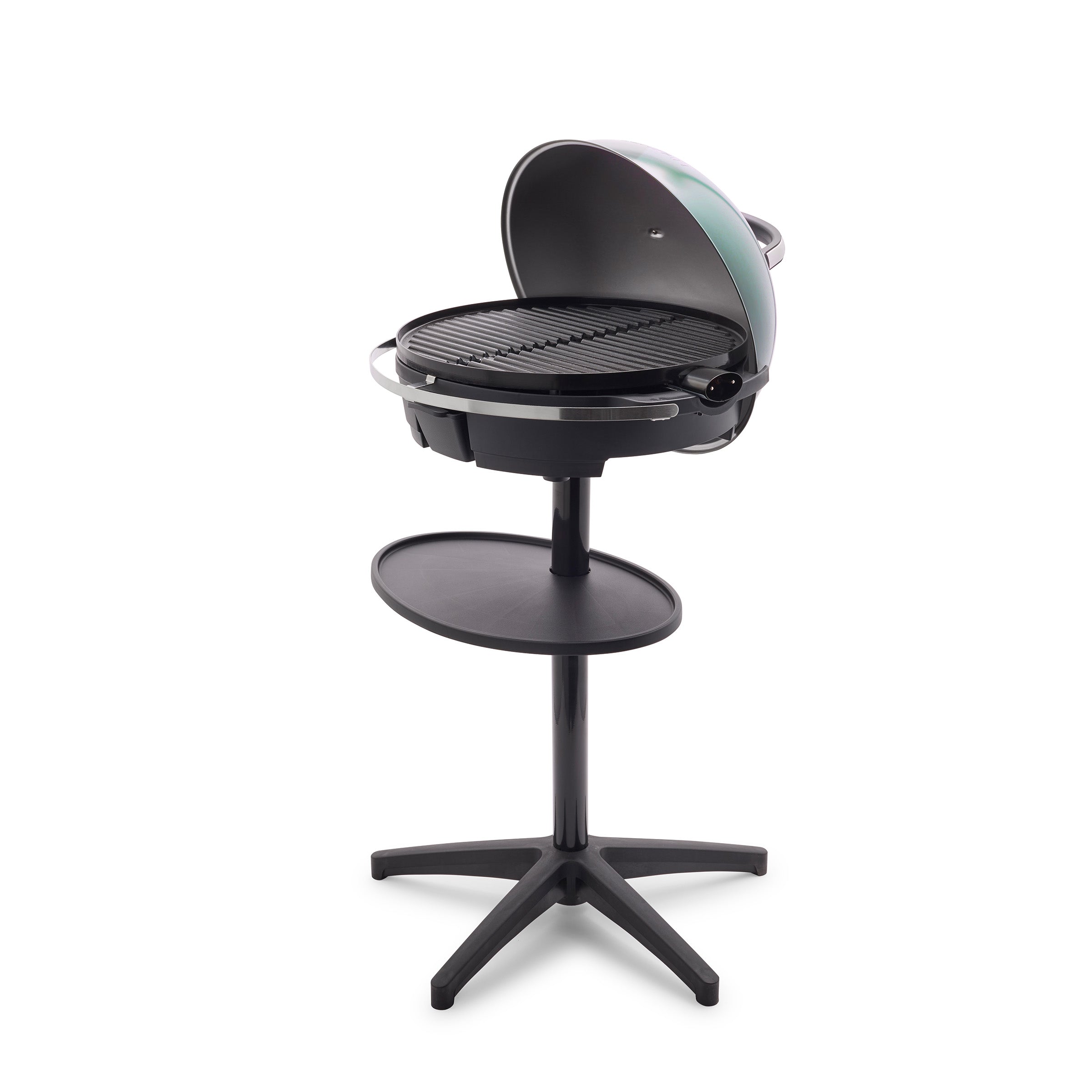 Green and black portable grill on a white background