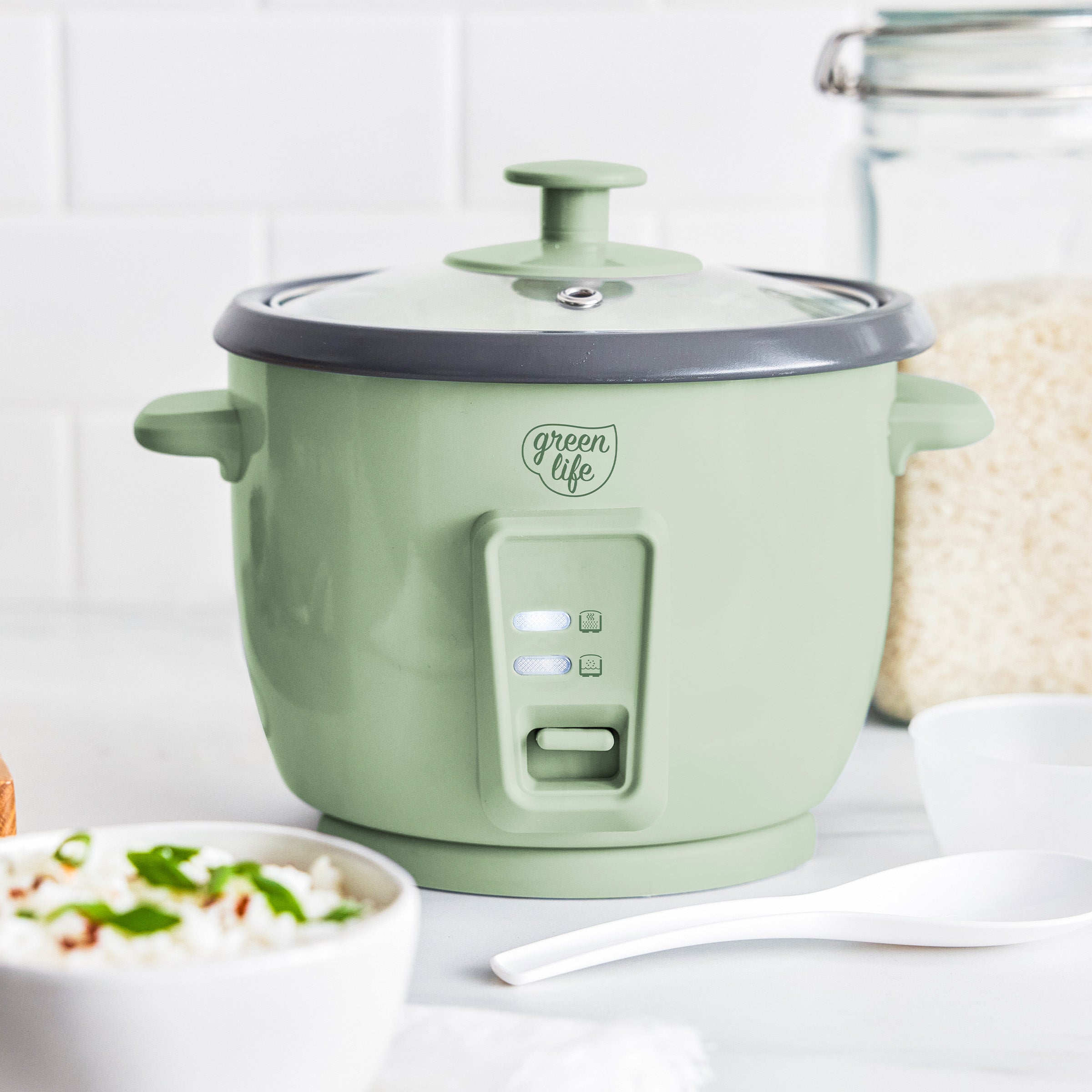 GreenLife 6-Cup Rice Cooker | Sage Green