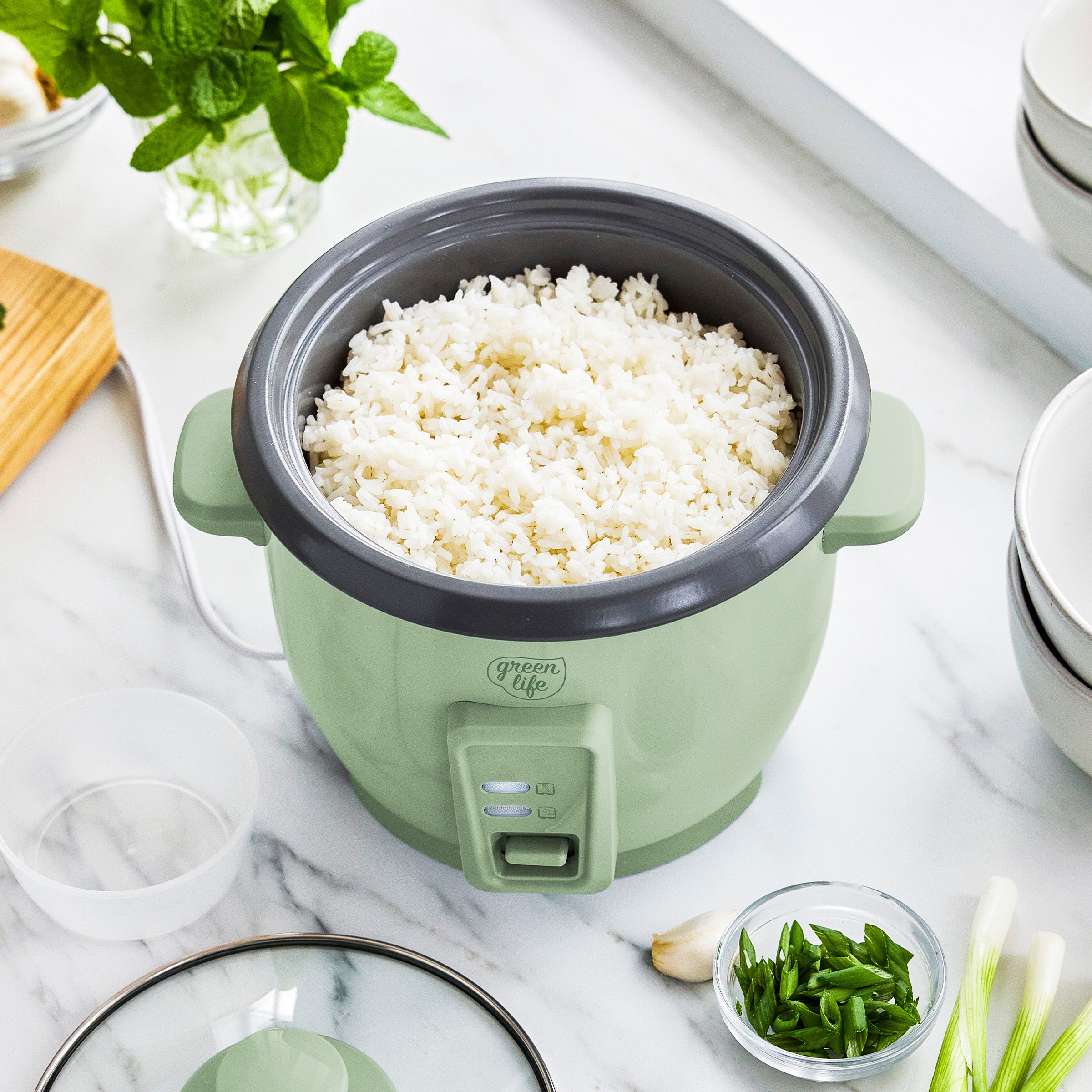 GreenLife 6-Cup Rice Cooker | Sage Green