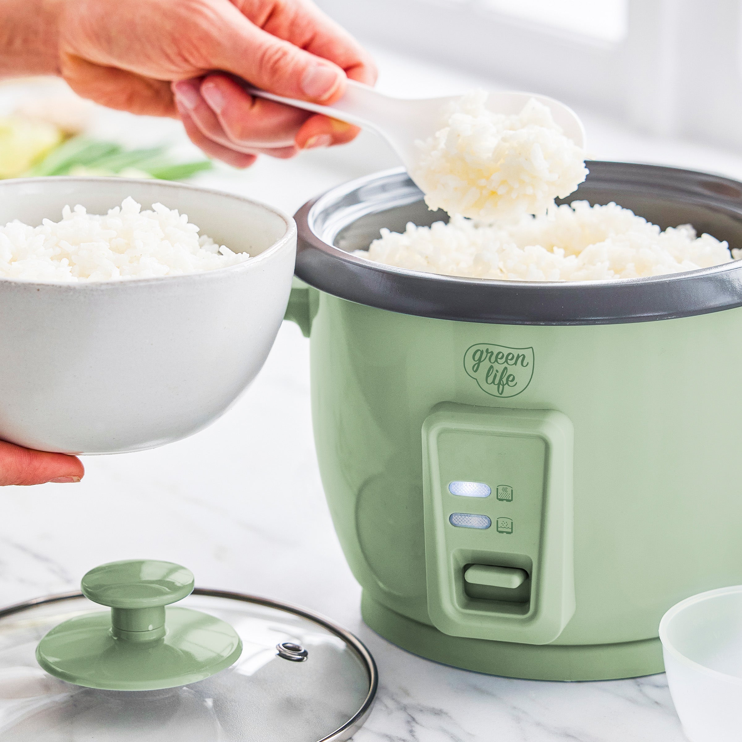 GreenLife 6-Cup Rice Cooker | Sage Green | GreenPan