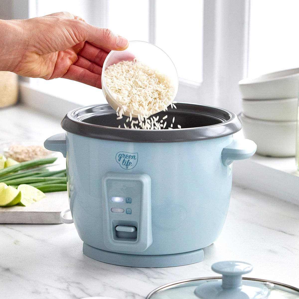 Cooked Rice Blue GreenLife 6-Cup Rice Cooker | Blue Haze | GreenPan