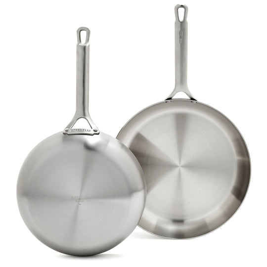 Bobby Flay by GreenPan Chef Series Uncoated Stainless Steel 10" and 12" Frypan Set