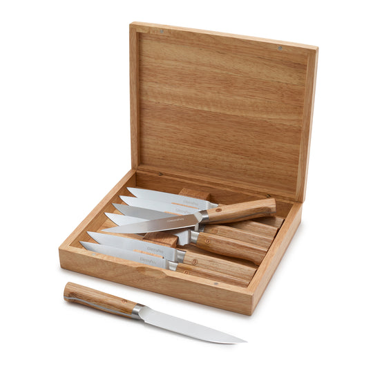Elite Cutlery 8-Piece Steak Knife Set with Light-Wood Handles