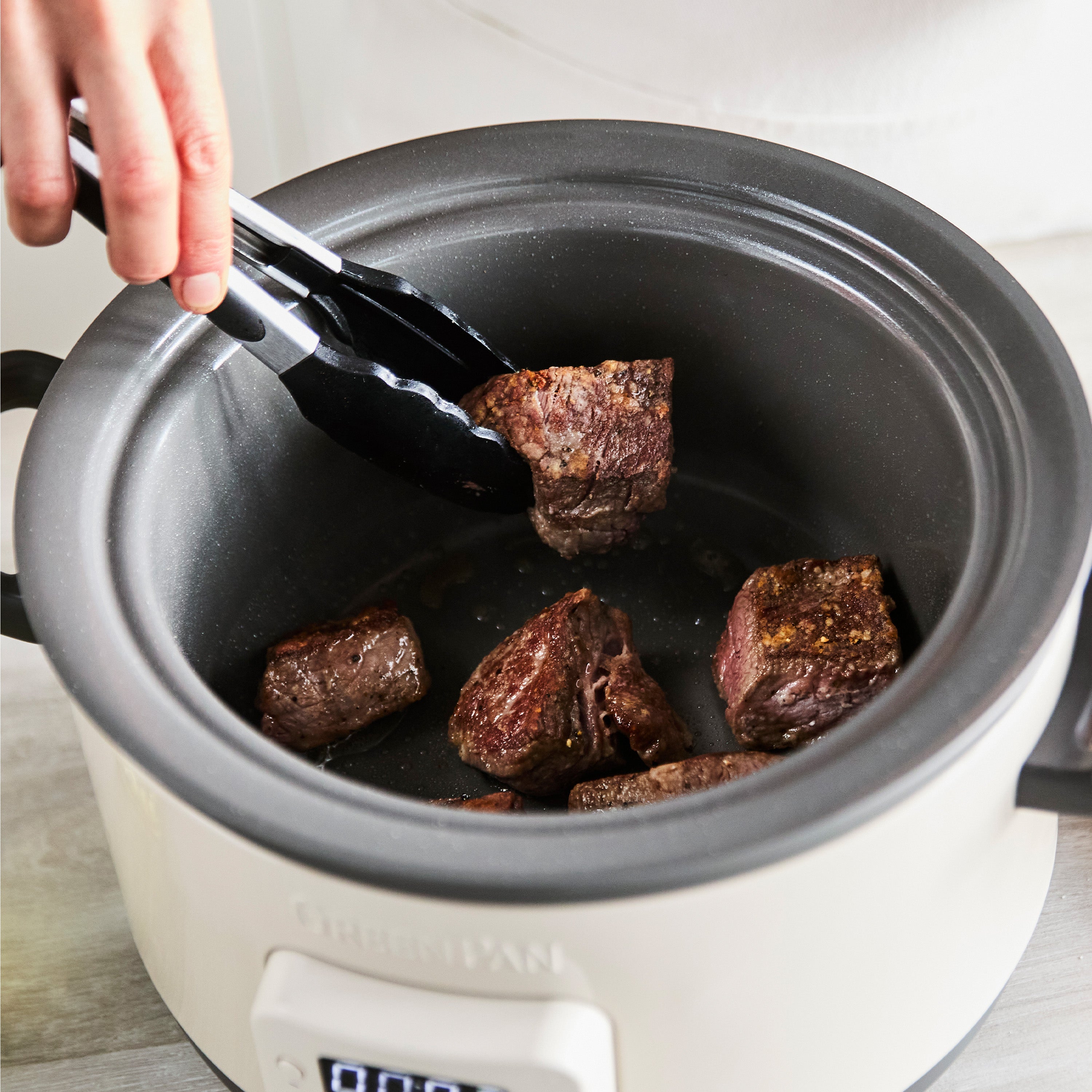 Bistro 4-Quart Slow Cooker with In-Pot Browning Macadamia GreenPan