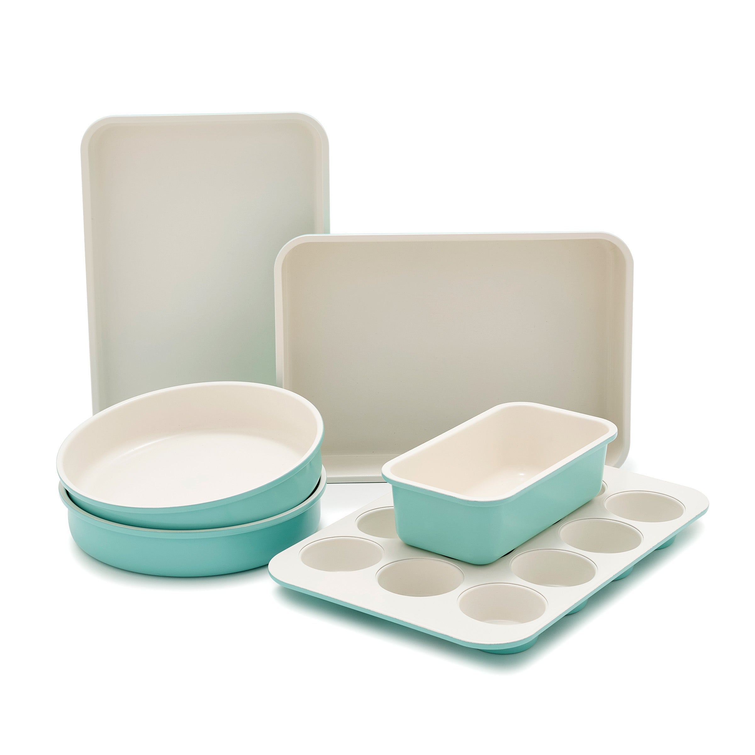 Set of turquoise bakeware on a white background