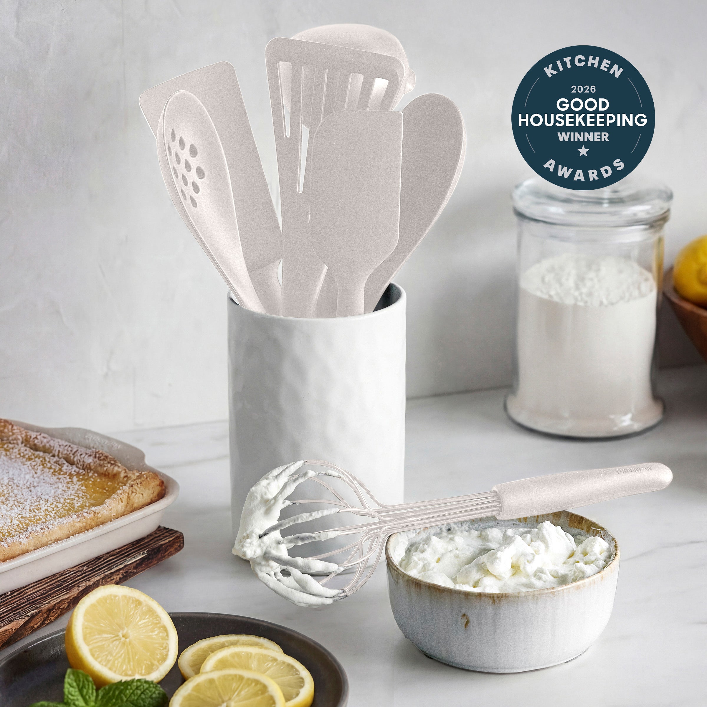Premiere Silicone 8-Piece Utensil and Crock Set | Bisque