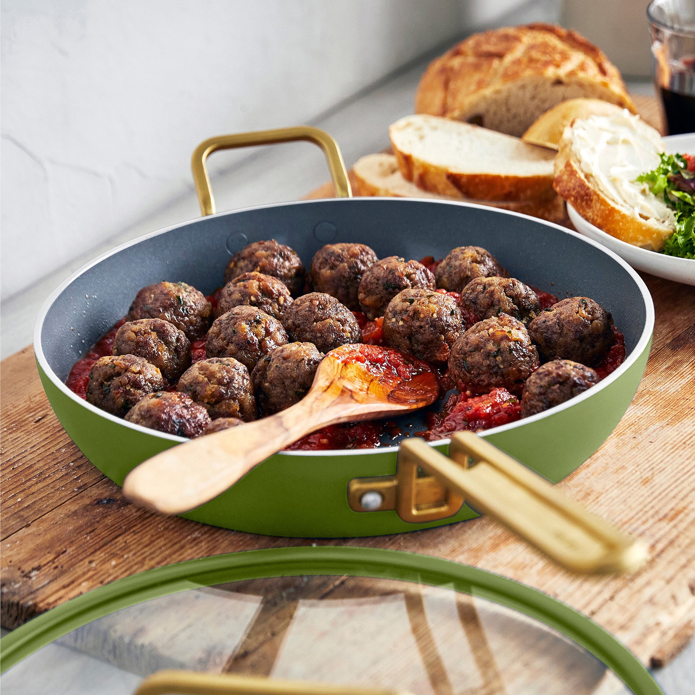 Stanley Tucci™ Ceramic Nonstick 12" Frypan with Lid | Tuscan Olive