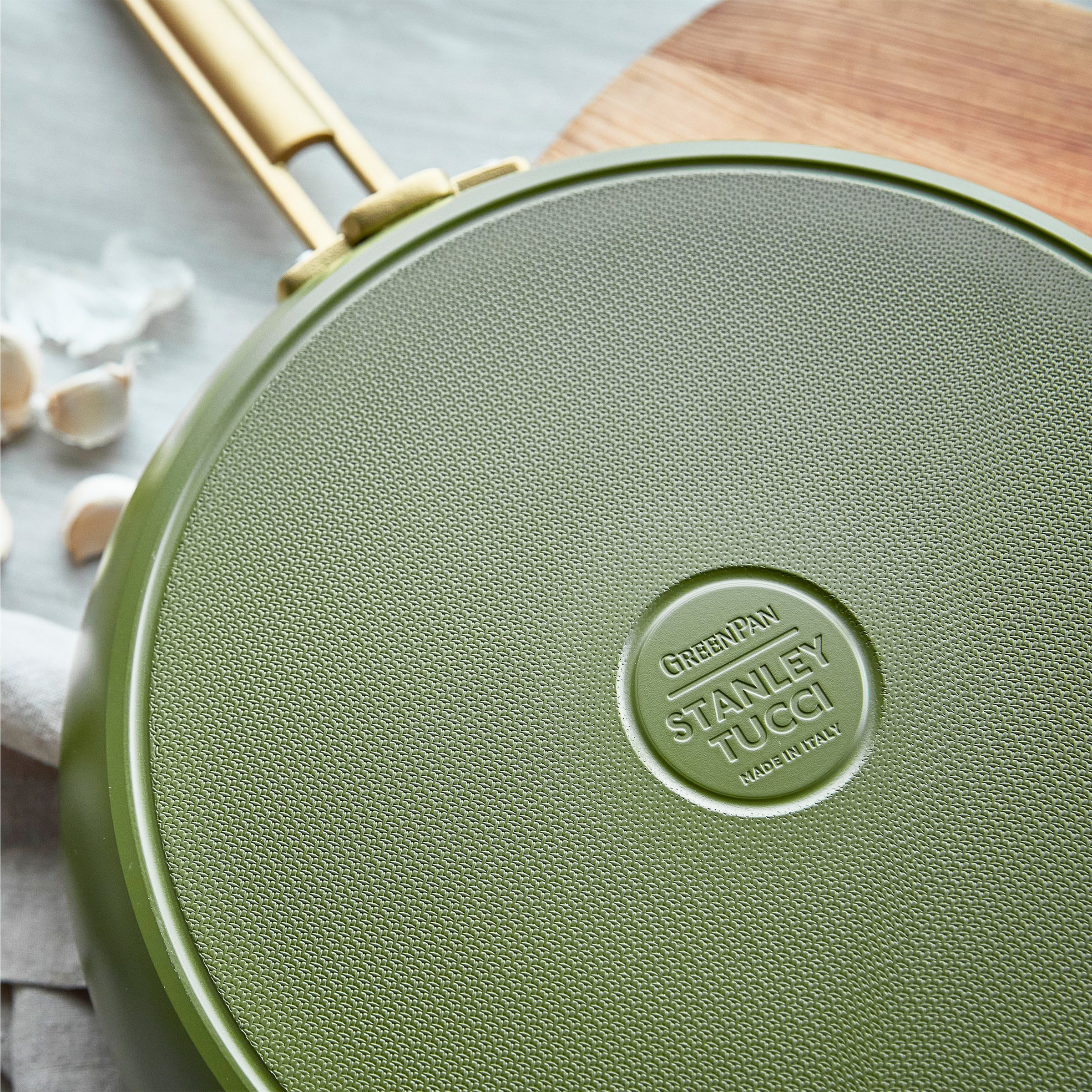 Stanley Tucci™ Ceramic Nonstick 12" Frypan with Lid | Tuscan Olive