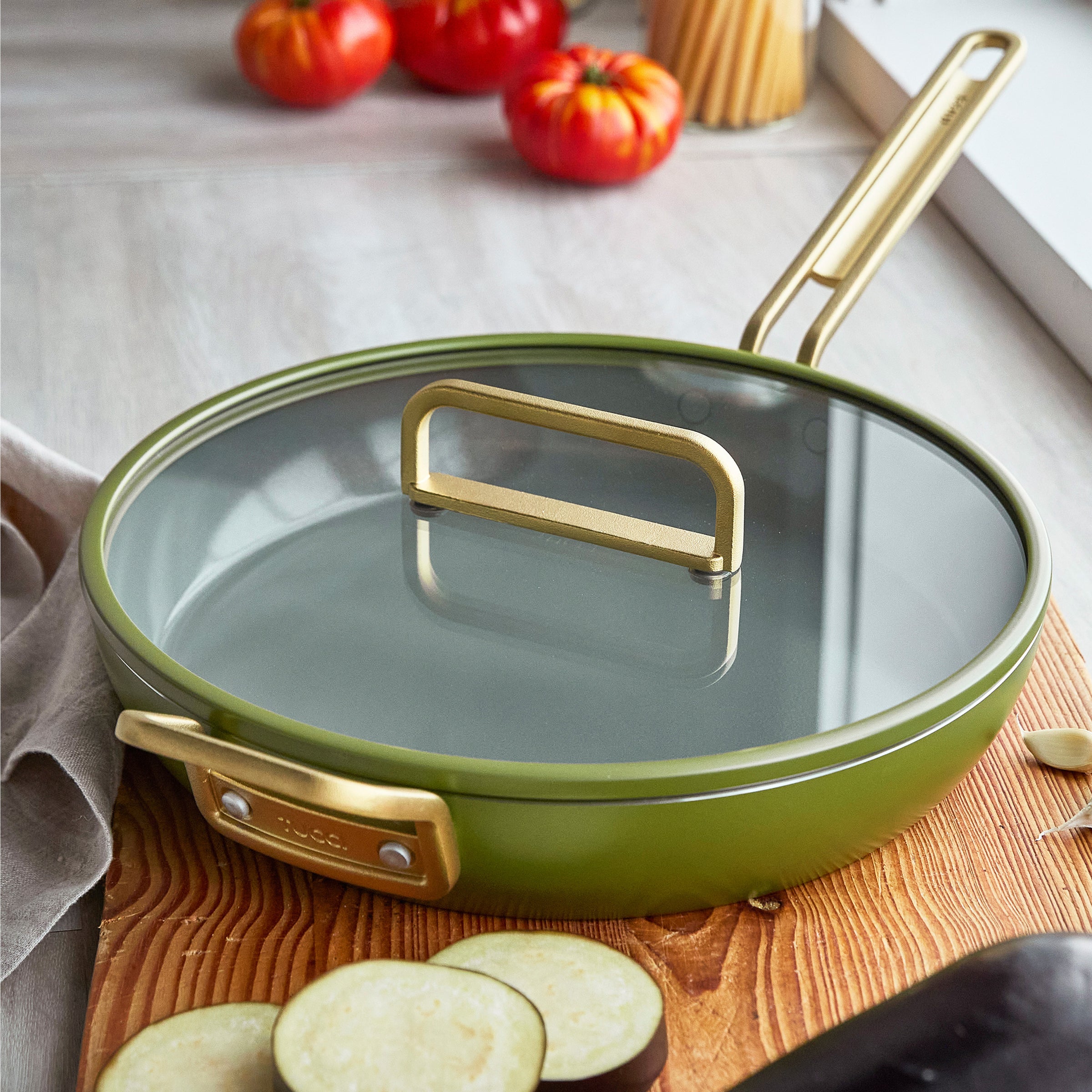 Stanley Tucci™ Ceramic Nonstick 12" Frypan with Lid | Tuscan Olive