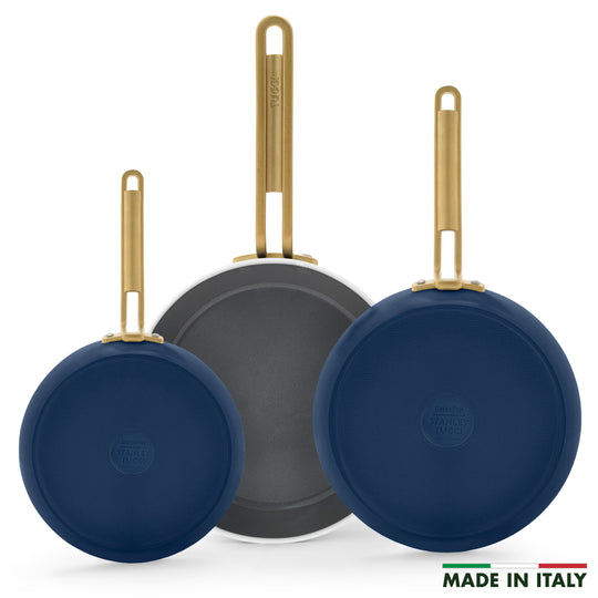 Stanley Tucci™ Ceramic Nonstick 8", 10" and 12" Frypan Set | Marino Blue