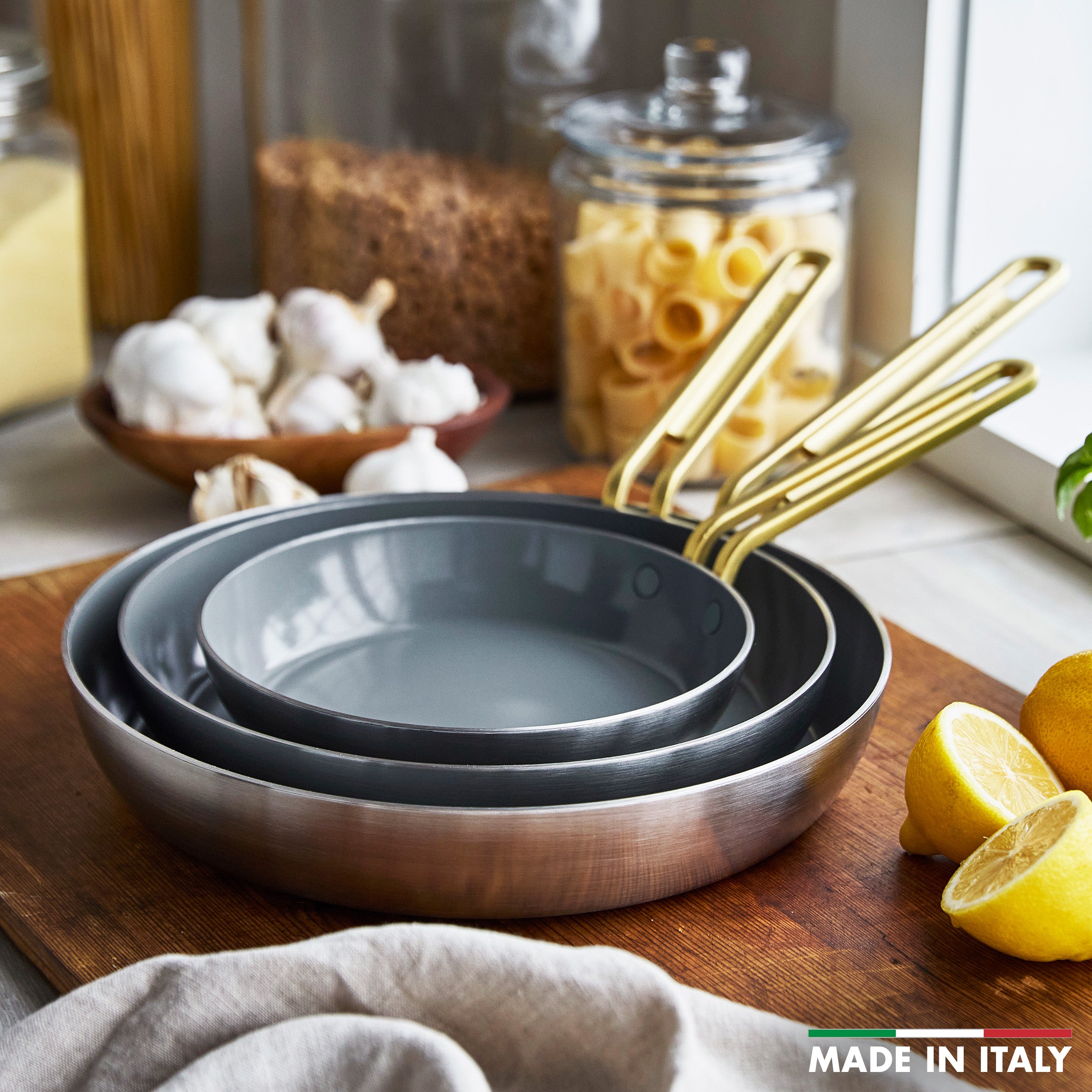 Stanley Tucci™ Stainless Steel Ceramic Nonstick 8", 10" and 12" Frypan Set