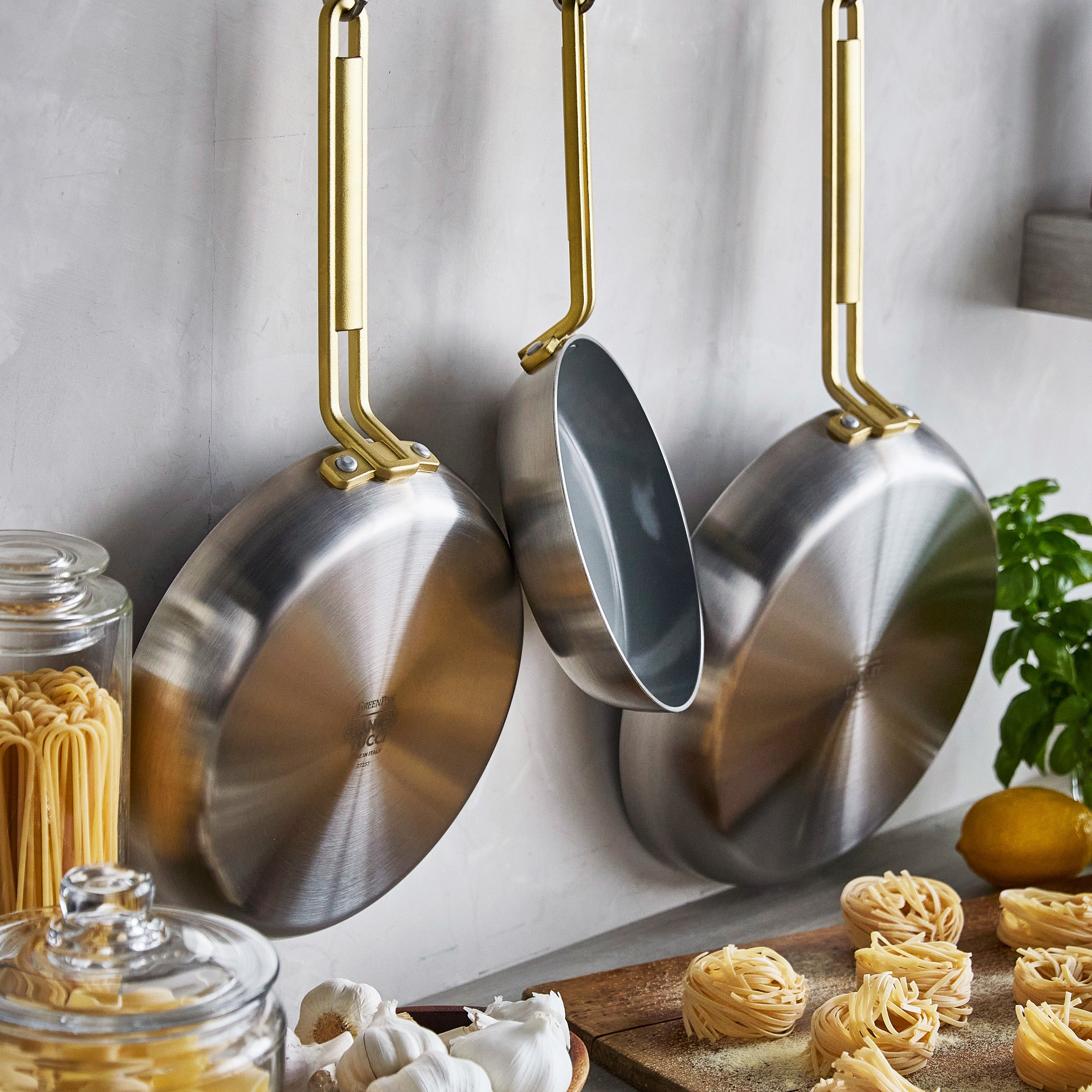 Stanley Tucci™ Stainless Steel Ceramic Nonstick 8", 10" and 12" Frypan Set