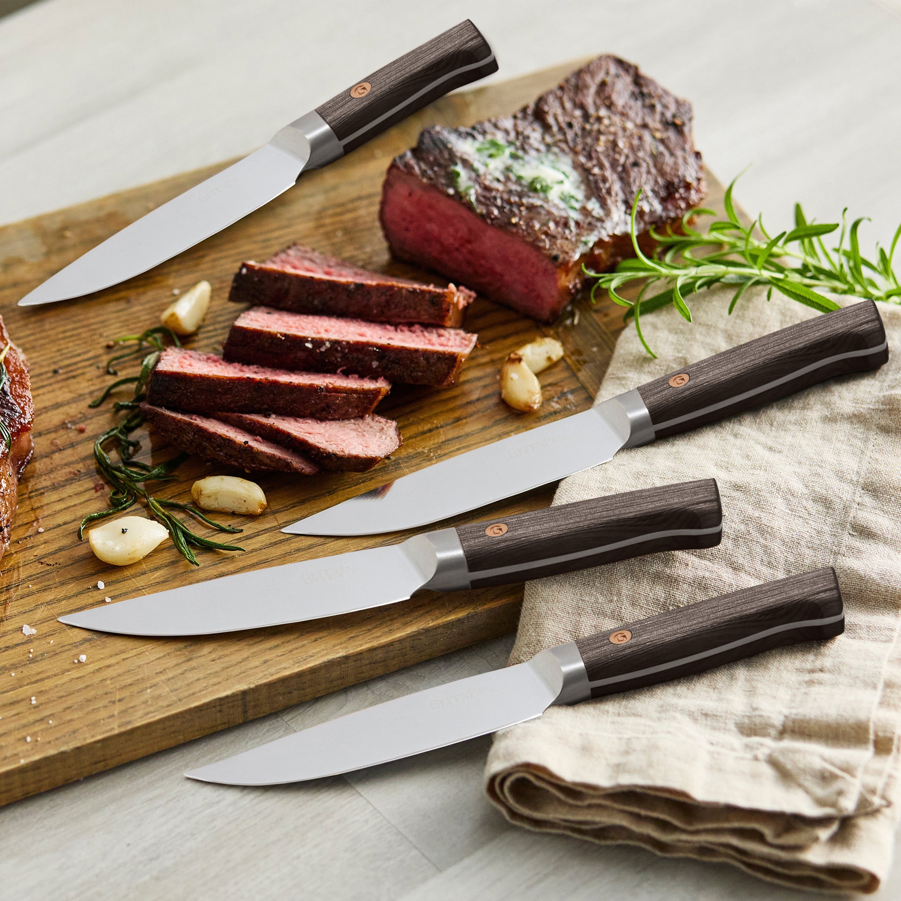 Elite Cutlery 8-Piece Steak Knife Set with Dark-Wood Handles