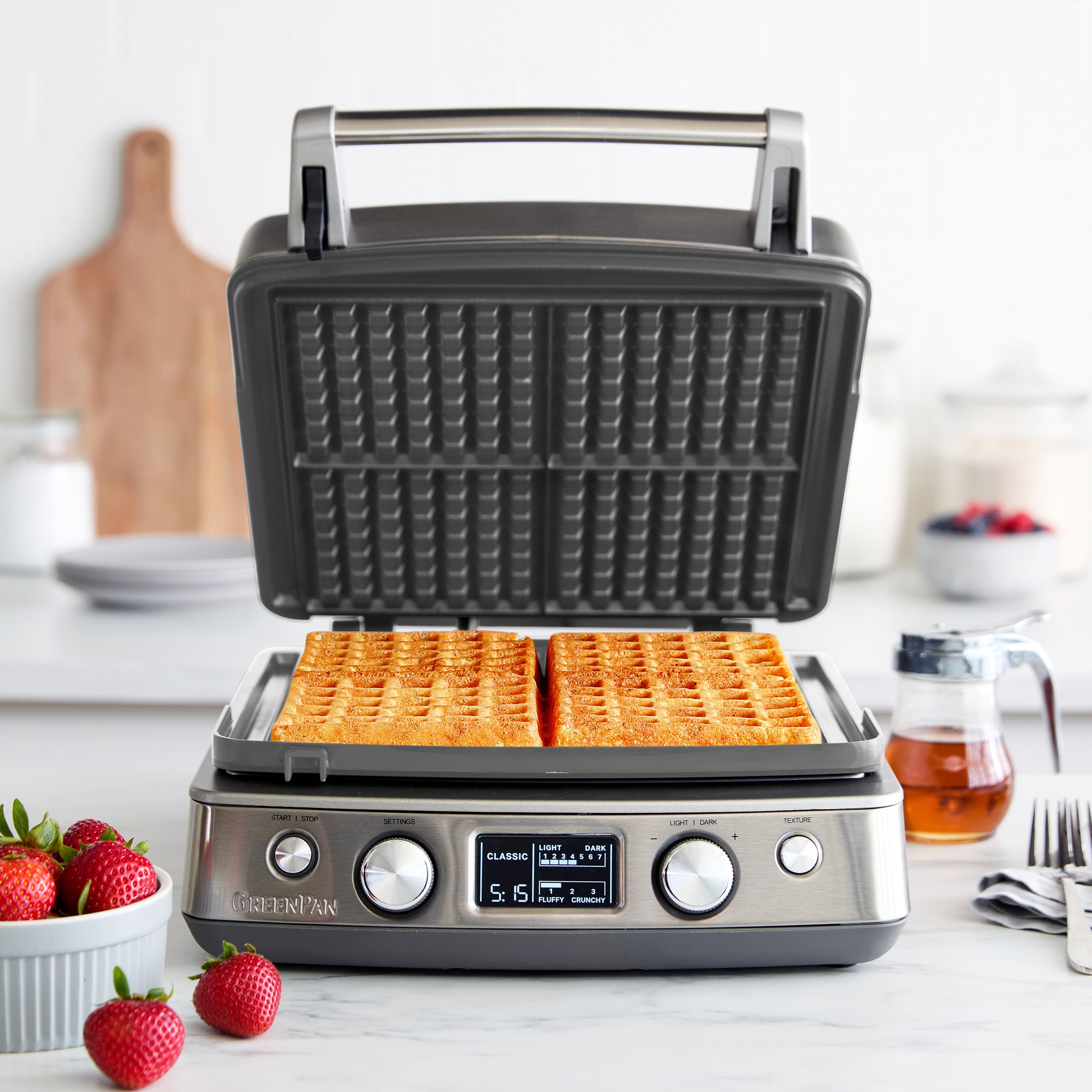 Elite Ceramic Nonstick 4-Square Waffle Maker | Premiere Stainless Steel