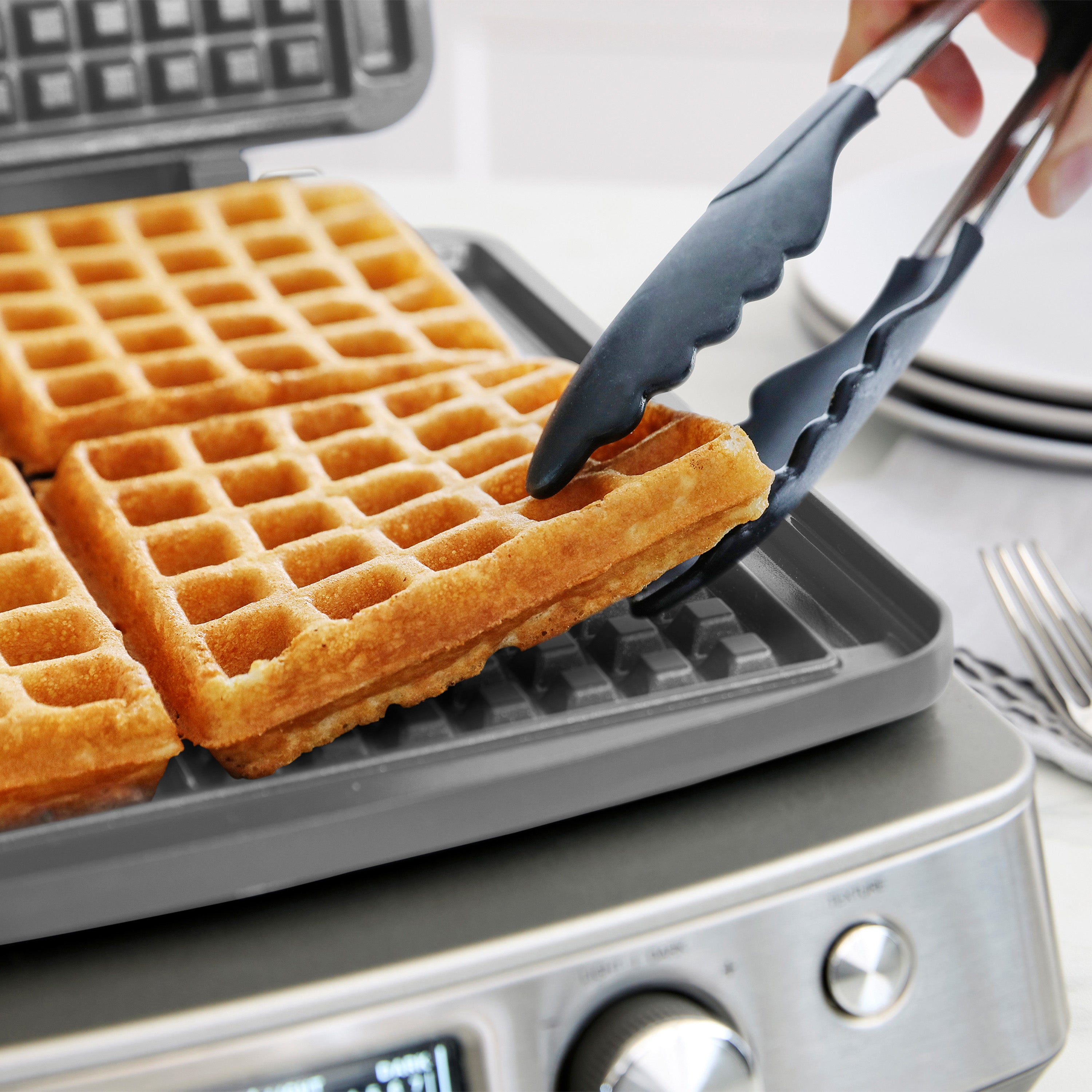 Elite Ceramic Nonstick 4-Square Waffle Maker | Premiere Stainless Steel