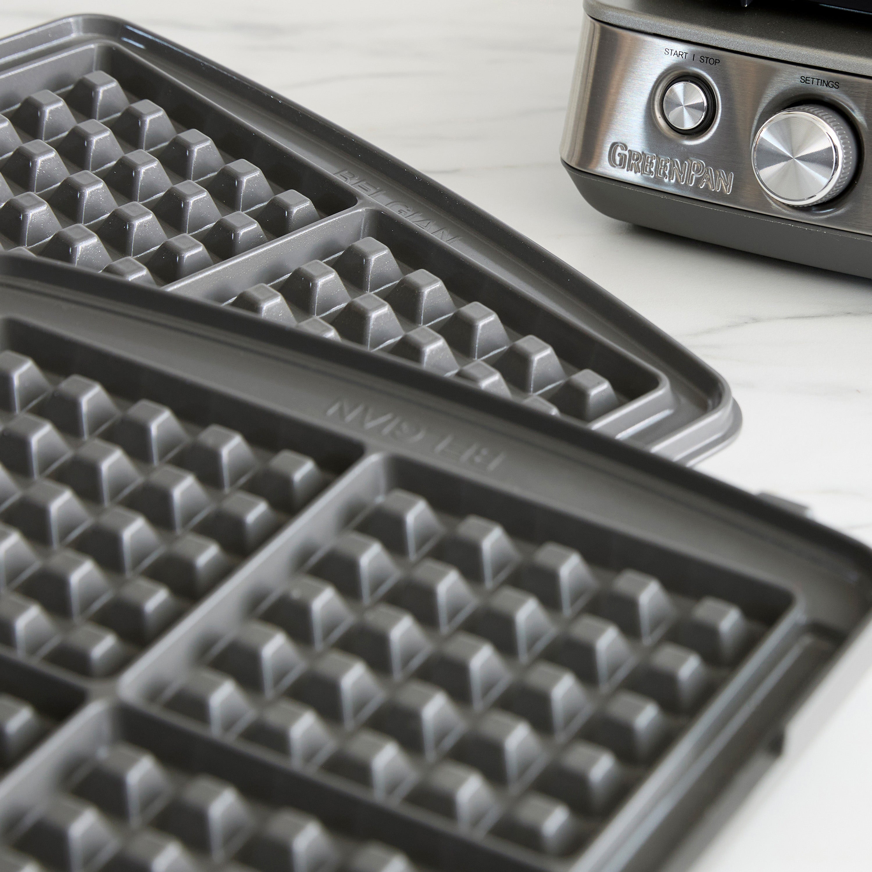 Elite Ceramic Nonstick 4-Square Waffle Maker | Premiere Stainless Steel