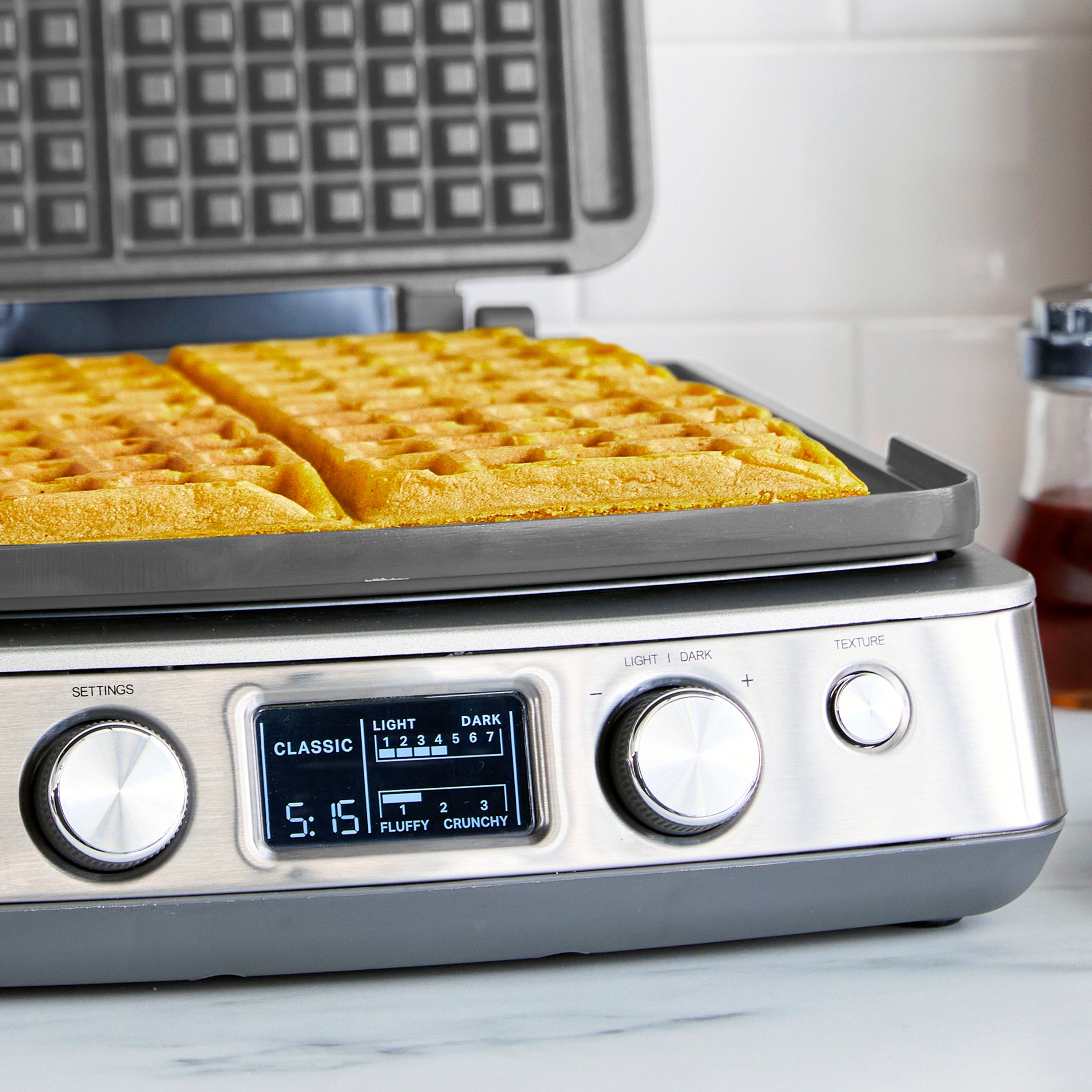Elite Ceramic Nonstick 4-Square Waffle Maker | Premiere Stainless Steel