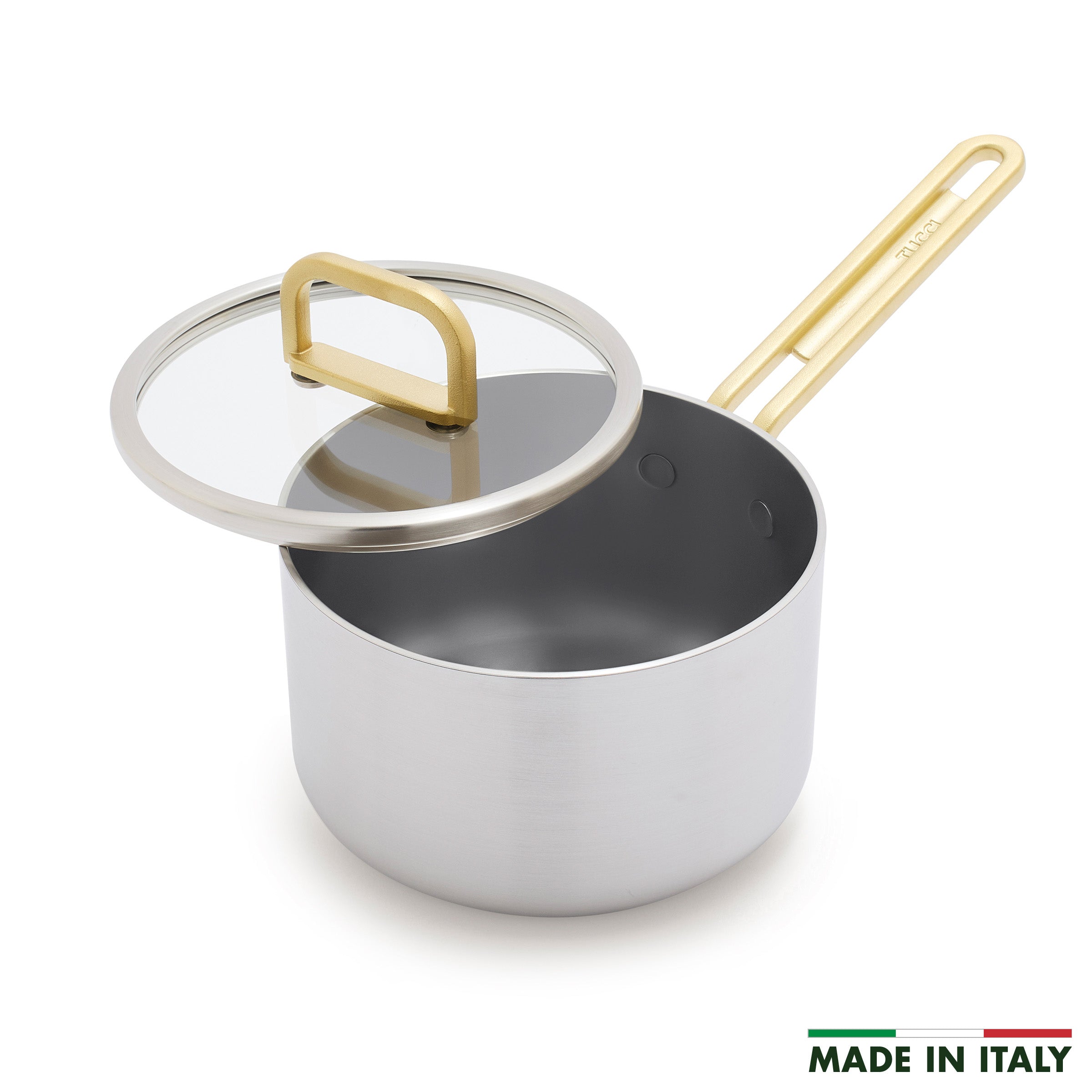 Stanley Tucci™ Stainless Steel Ceramic Nonstick 2-Quart Saucepan with Lid | Champagne Handles