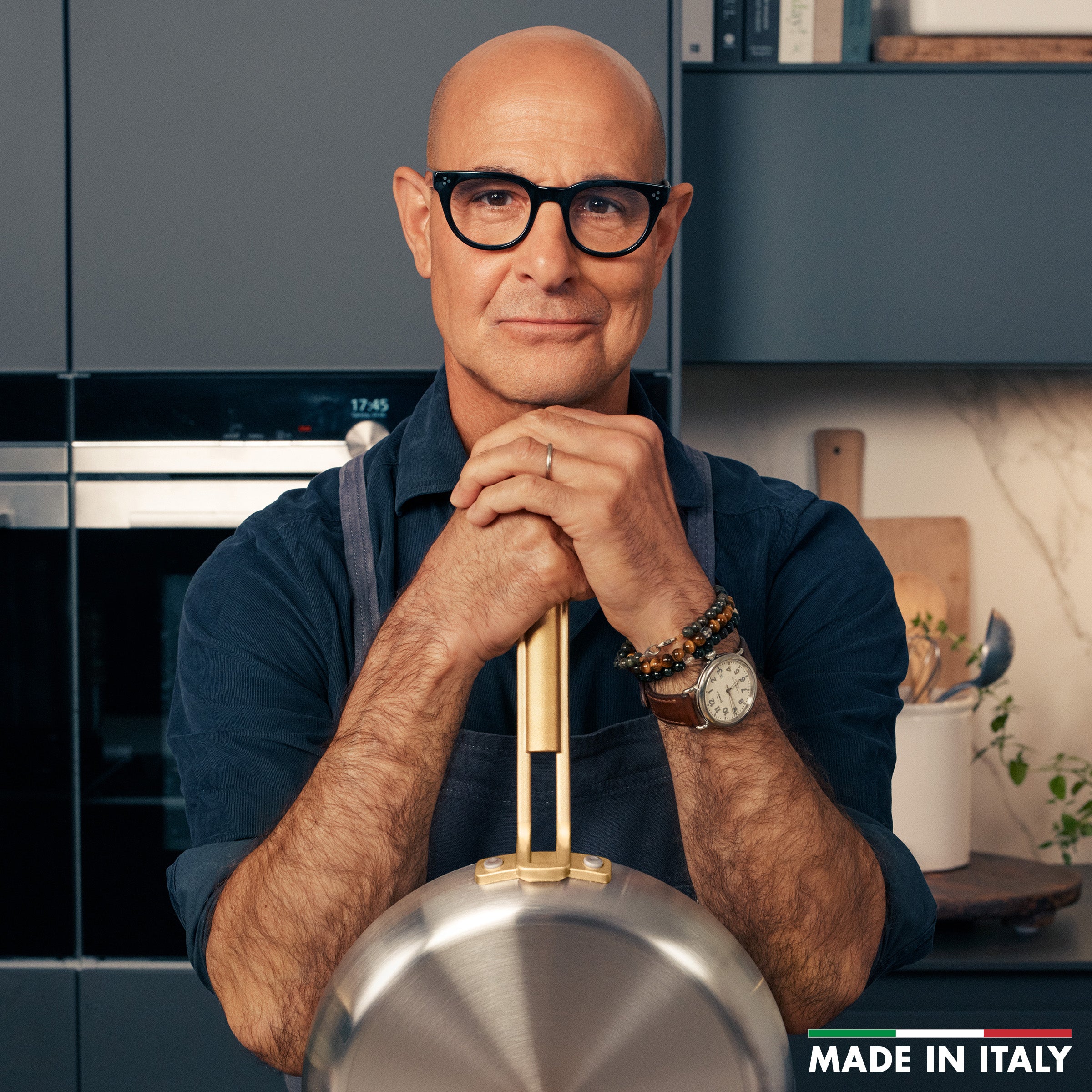 Stanley Tucci™ Stainless Steel Ceramic Nonstick 2-Quart Saucepan with Lid | Champagne Handles