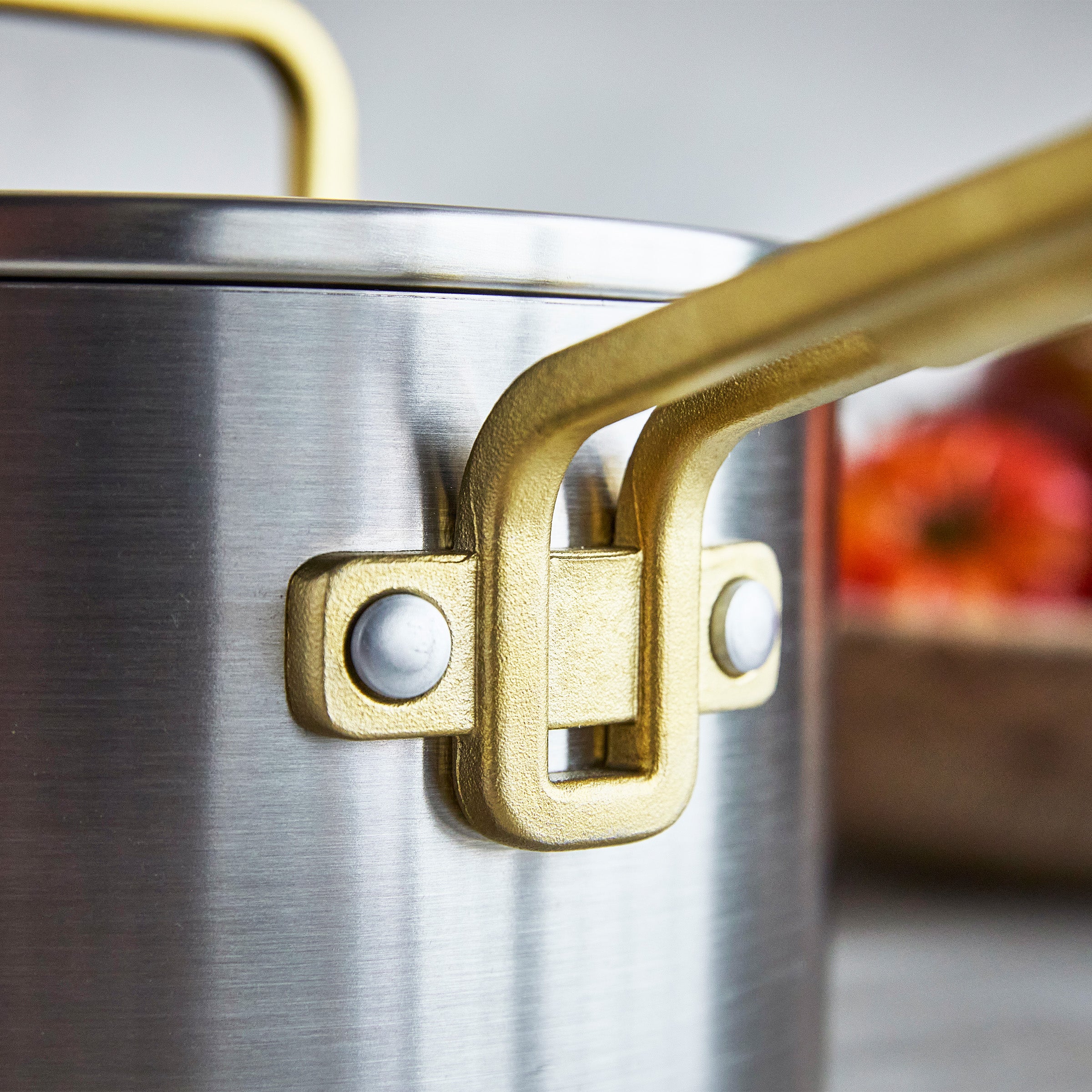 Stanley Tucci™ Stainless Steel Ceramic Nonstick 4-Quart Saucepan with Lid | Champagne Handles