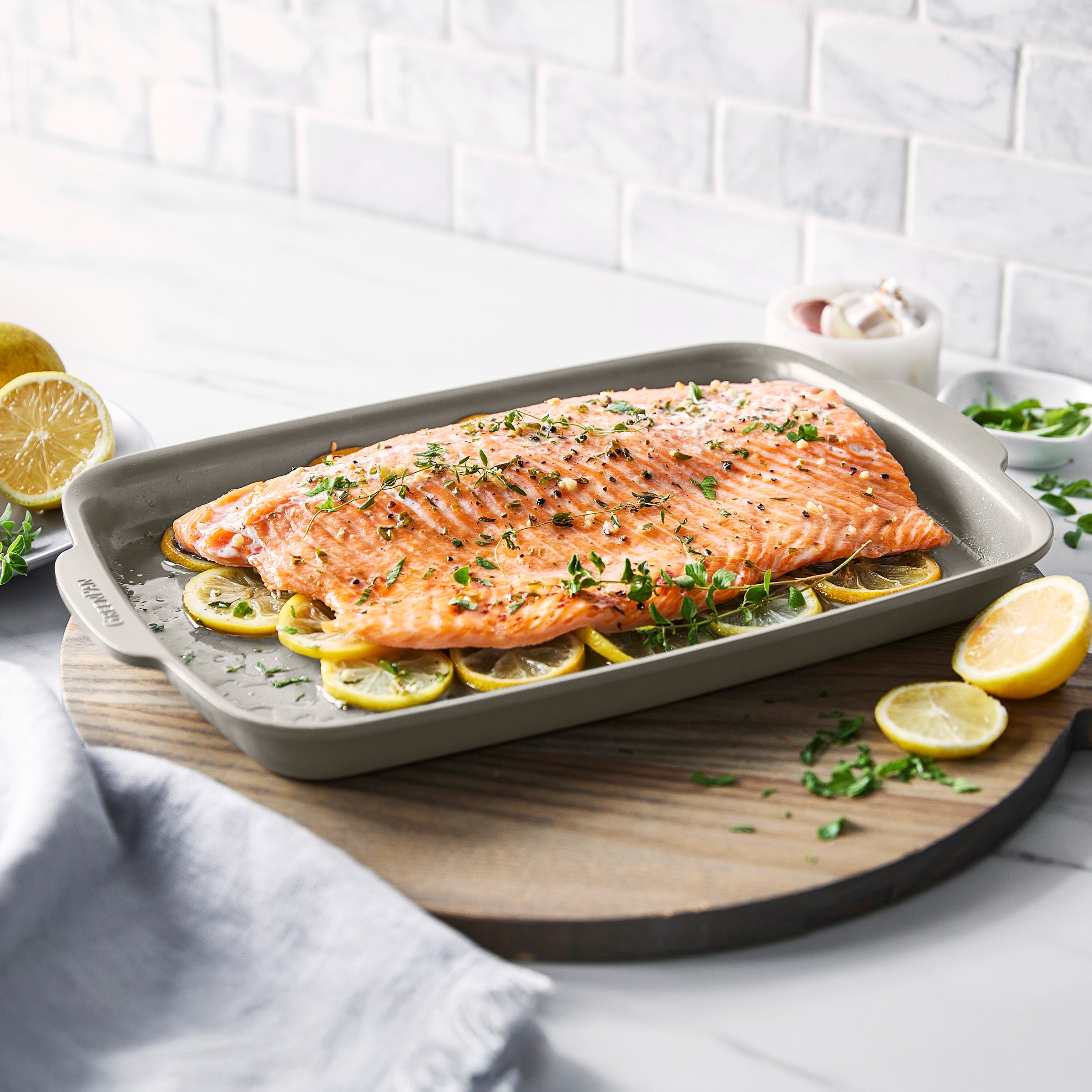 Premiere Ovenware Ceramic Nonstick 13" x 9" Quarter Sheet Pan Set | Taupe