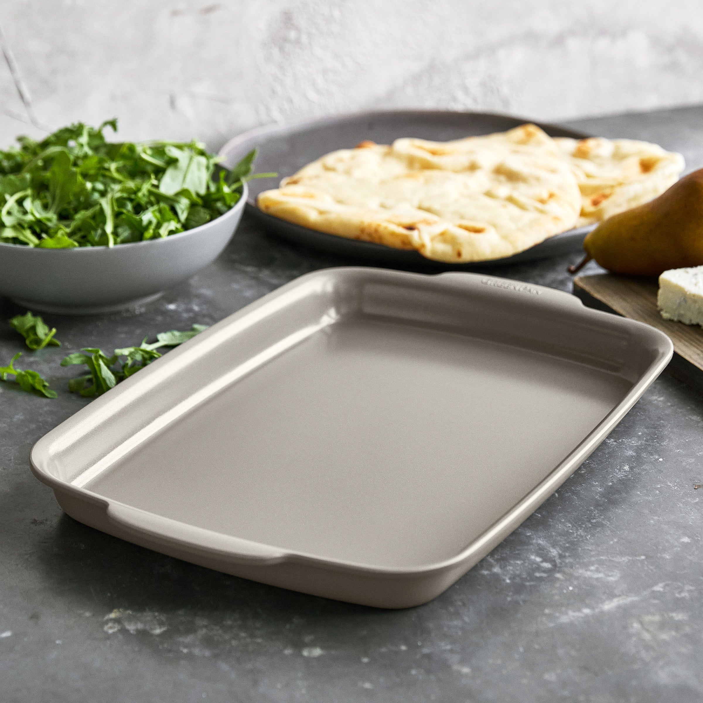 Premiere Ovenware Ceramic Nonstick 13" x 9" Quarter Sheet Pan Set | Taupe