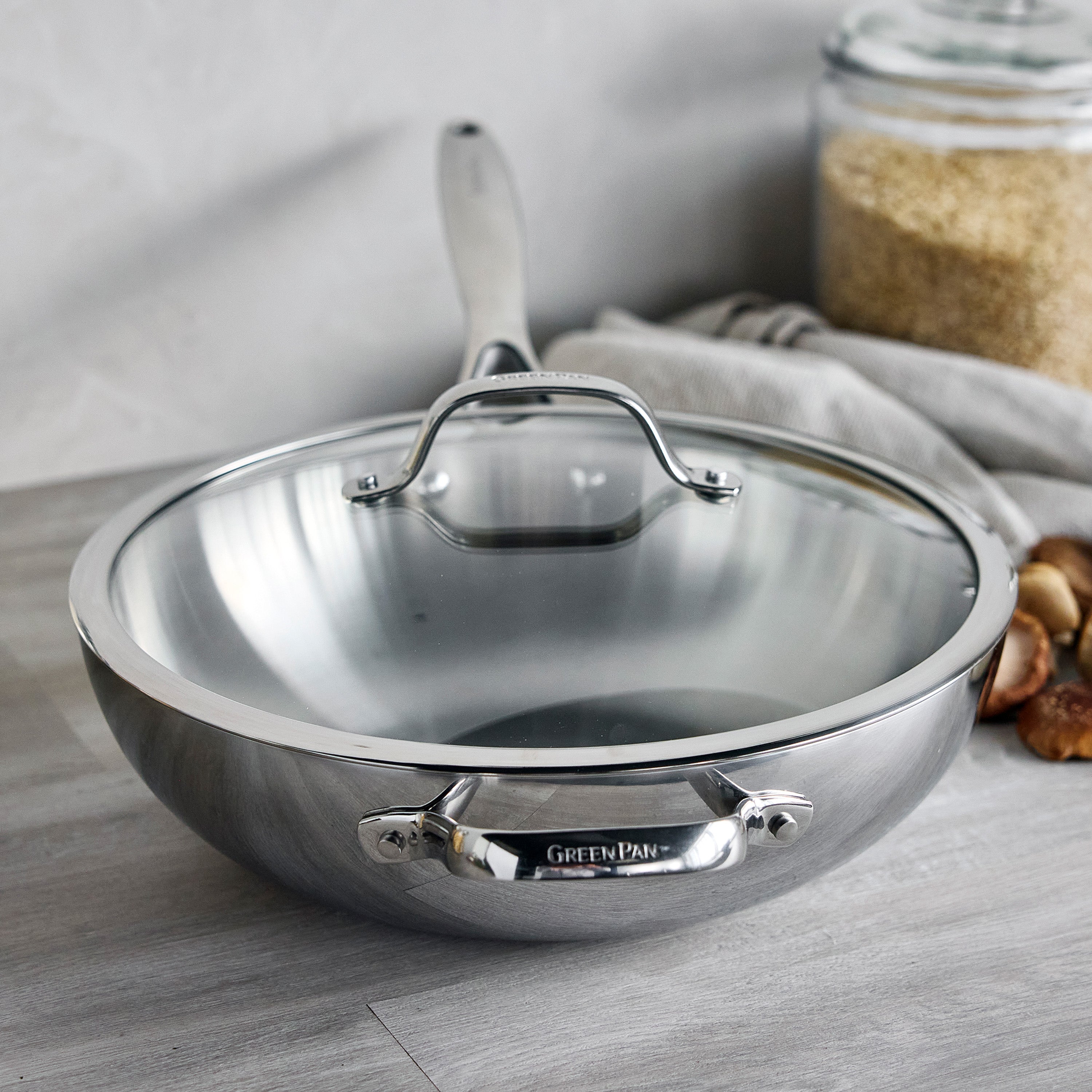 Valencia Pro Stainless Steel Uncoated 12" Wok with Lid