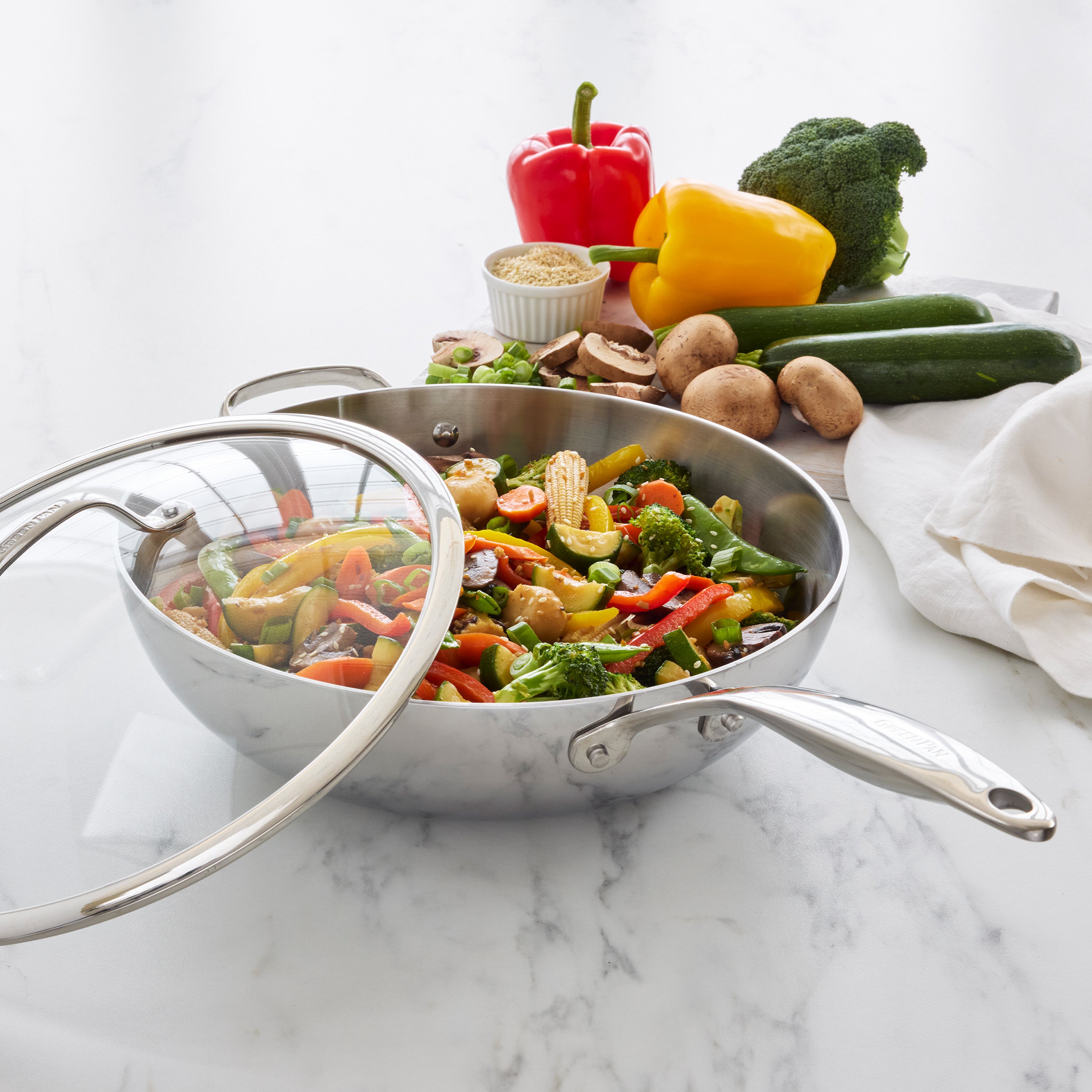 Valencia Pro Stainless Steel Uncoated 12" Wok with Lid