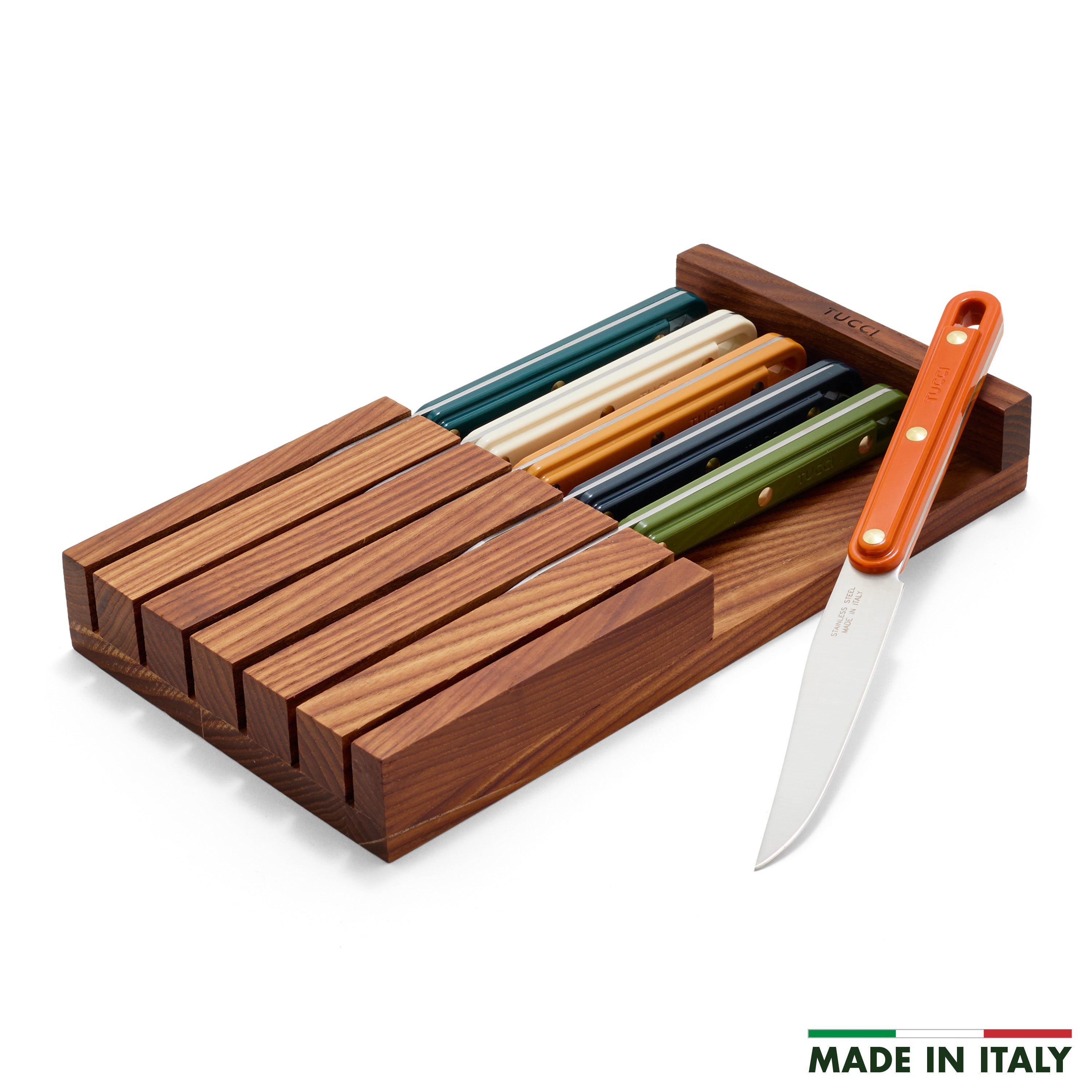 Stanley Tucci™ 6-Piece Steak Knife Set with Wood Tray | Multicolor