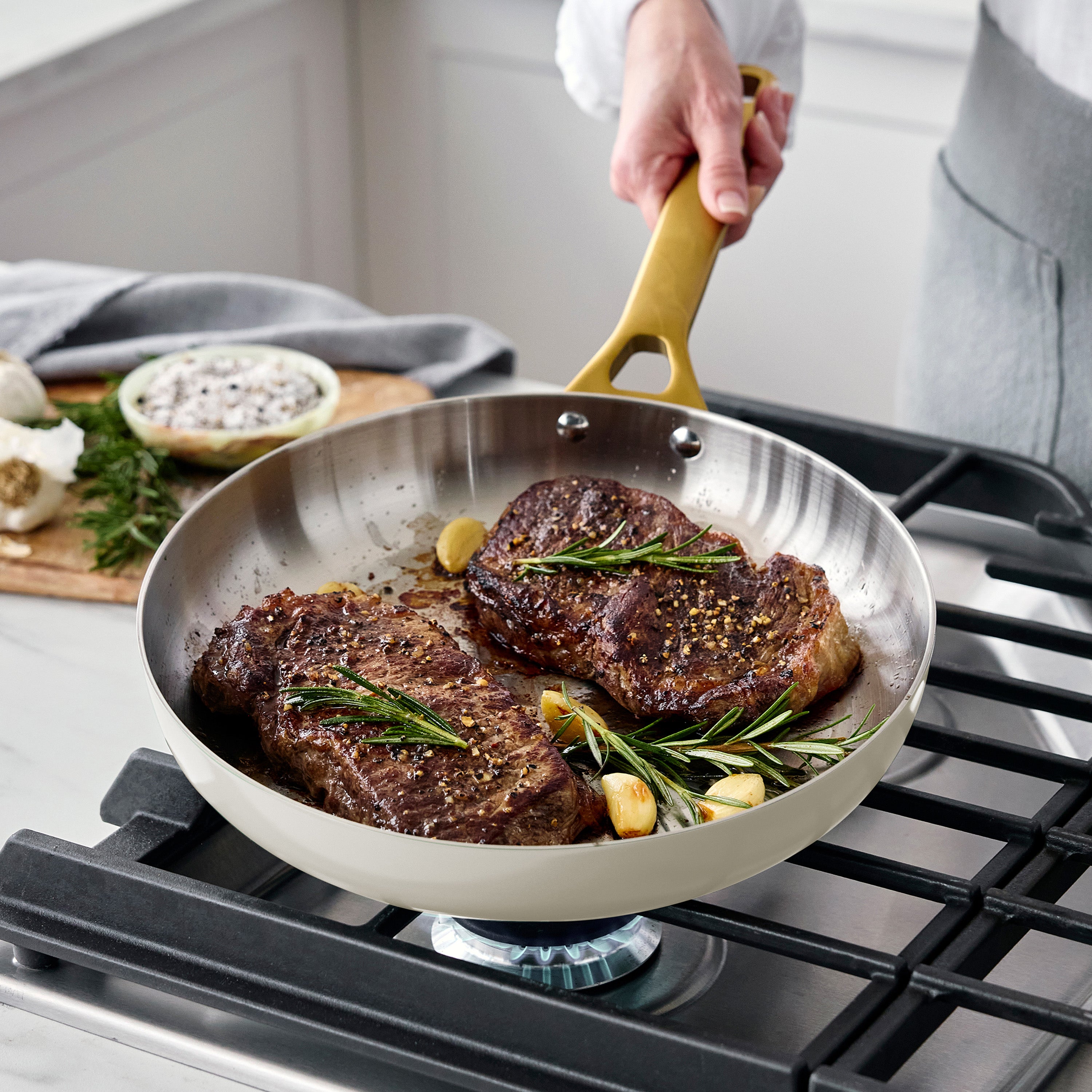 Reserve Pro Uncoated Stainless Steel 8" Frypan | Cream