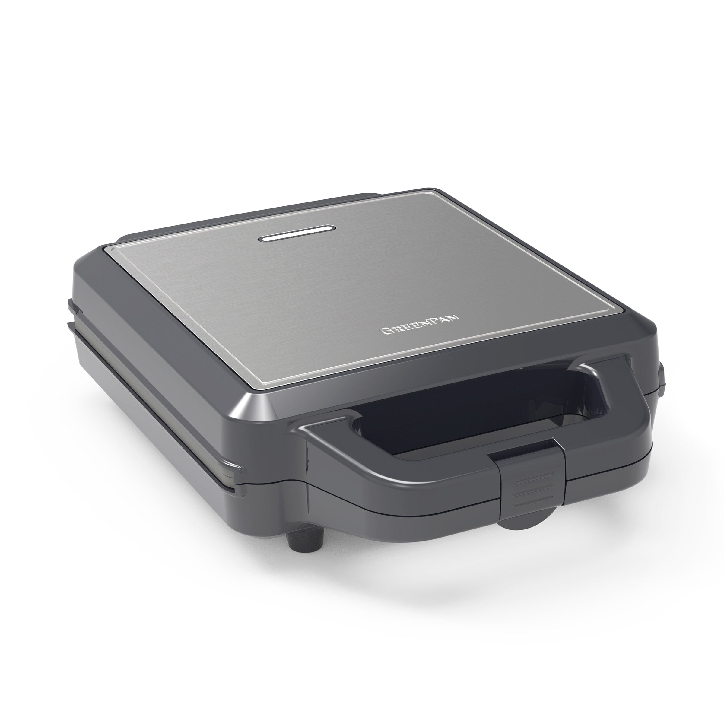 Gray waffle maker on a white background